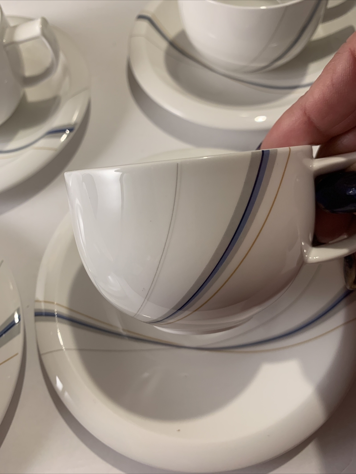 Mikasa Maxima Fine China~Composure~Cup & Saucer Set #CAL03 Gray Blue Tan~Japan