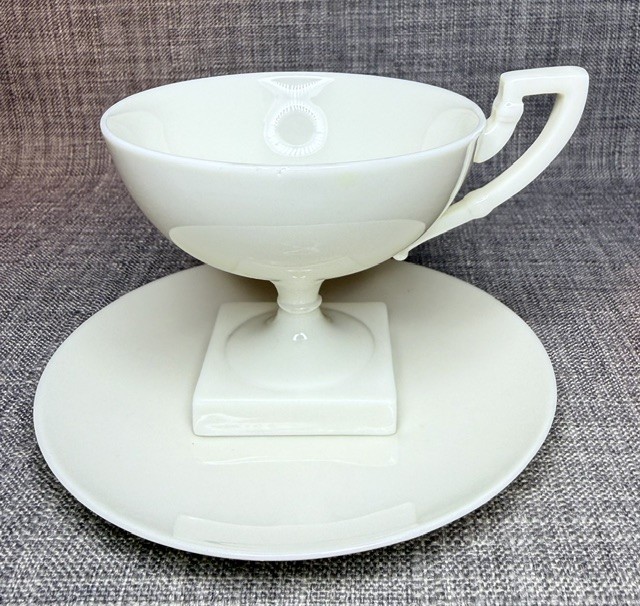 Lenox American Belleek Cup and Saucer Art Deco Style, Ivory Bone China