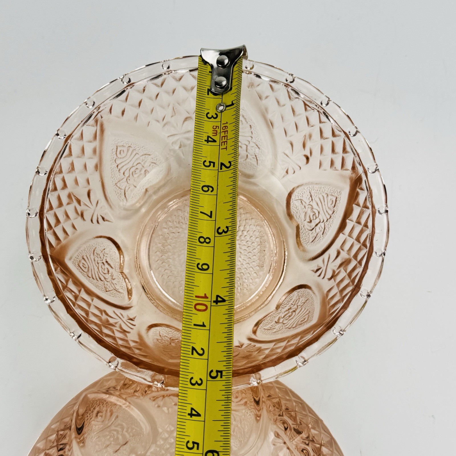 Vintage Covered Candy Dish Clear Pressed Glass Hearts and Roses
