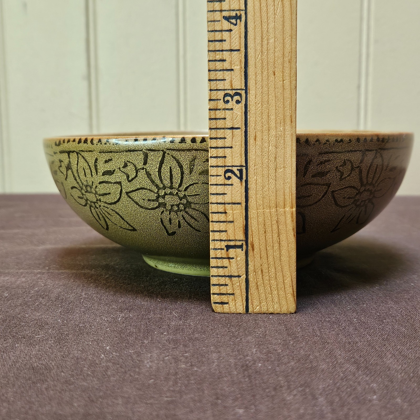 Pier 1 BATIK Olive Green Stoneware 6 ½” Cereal Soup Bowl Lot of 7 Bowls
