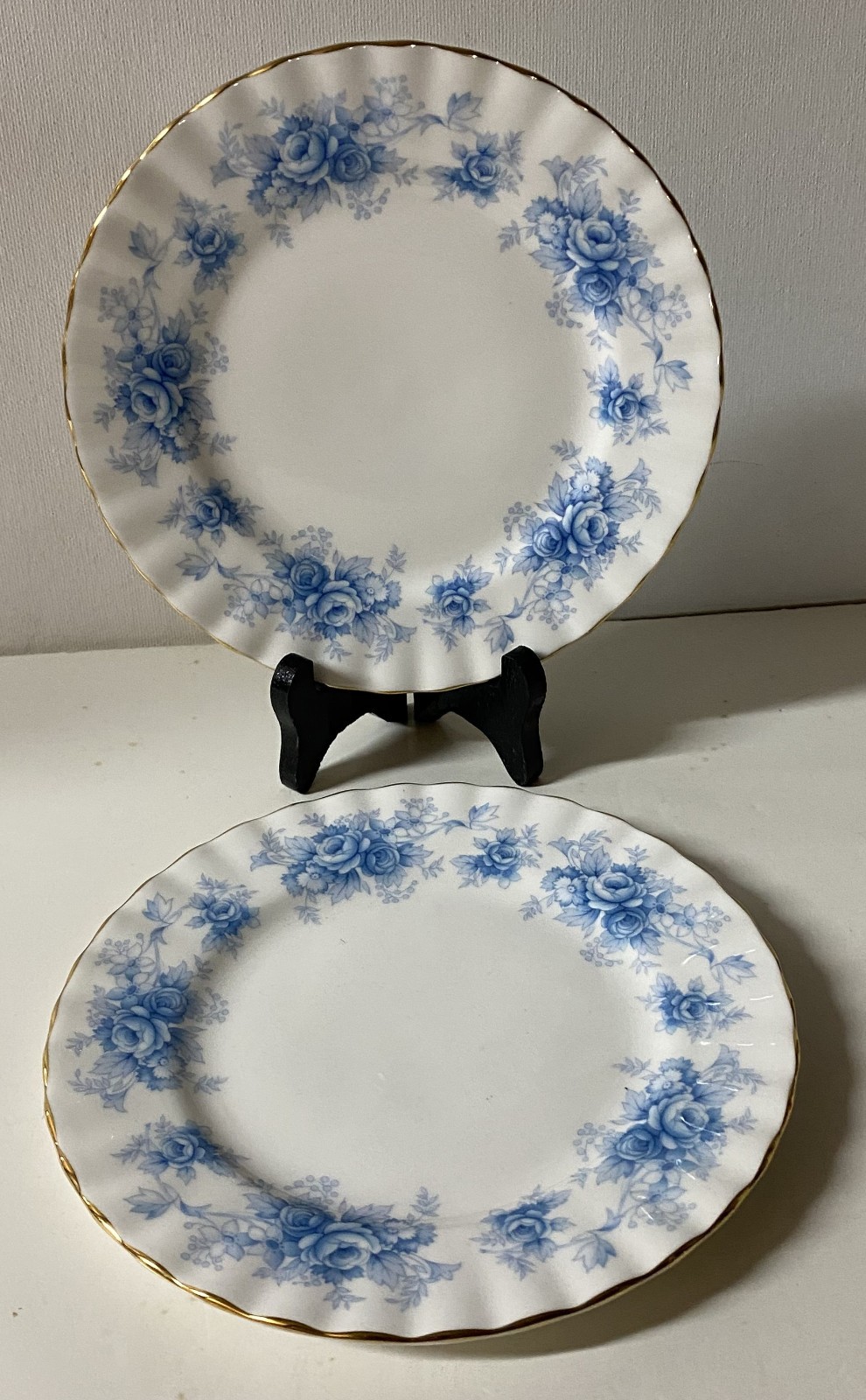 Two (2) Vintage Royal Albert Windsor Rose Blue Bread & Butter Plates