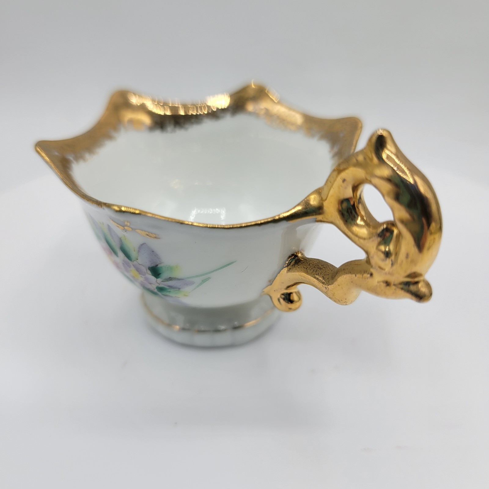 Vintage Made in Occupied Japan Porcelain Tea Cup & Saucer Flowers & 24KGold Trim