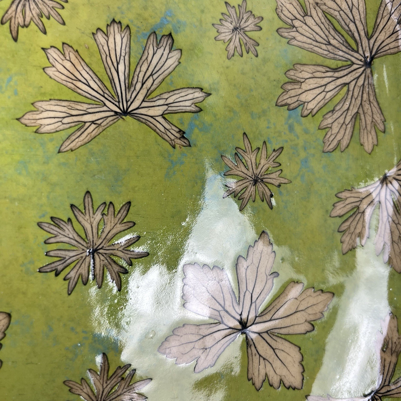 Sue Henry Handmade Stoneware Serving 12” Plate Wild Geranium Leaf Pottery USA