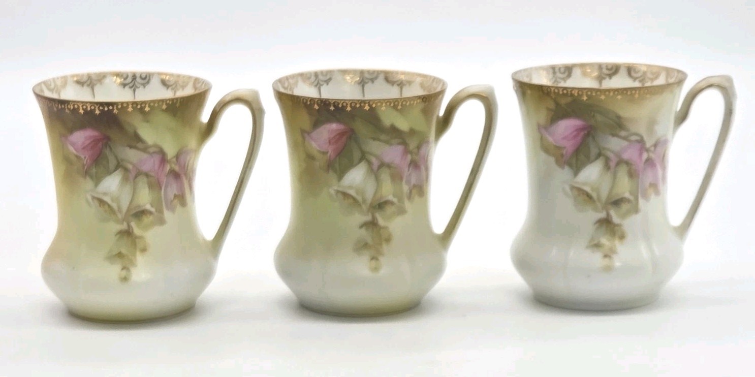 RS PRUSSIA Small Coffee Chocolate Demitasse Cup 3″ Foxglove Set of 3 Antique