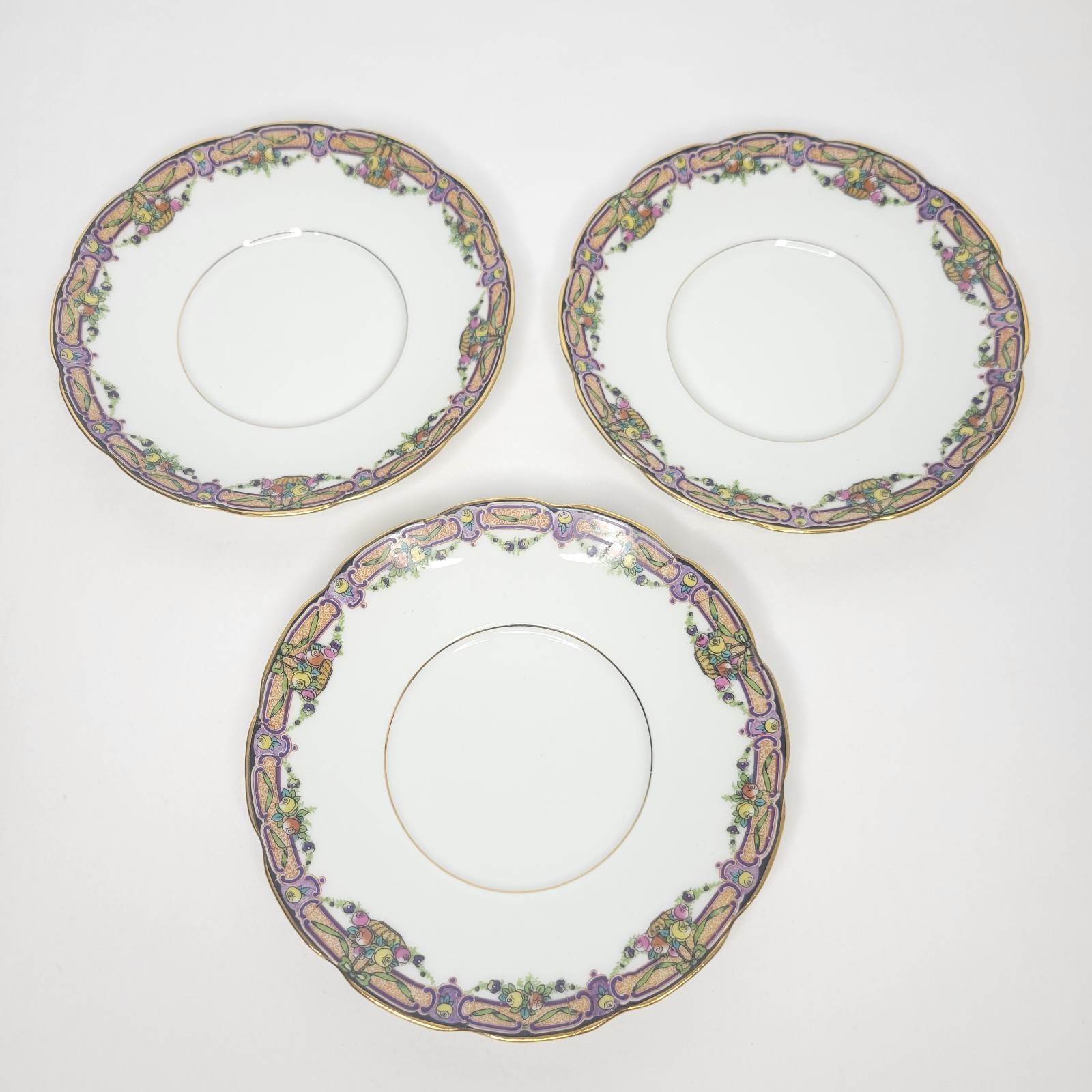 Set of 6 WG & Co Limoges France Floral Porcelain Cream Soup Bowls and Saucers