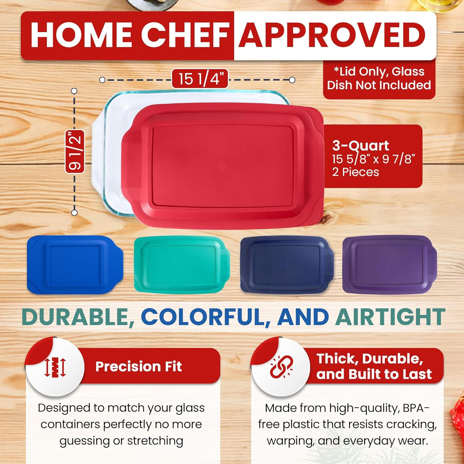 Replacement Lids Fits Pyrex 9X13 233 Glass Casserole Baking Dish Container with