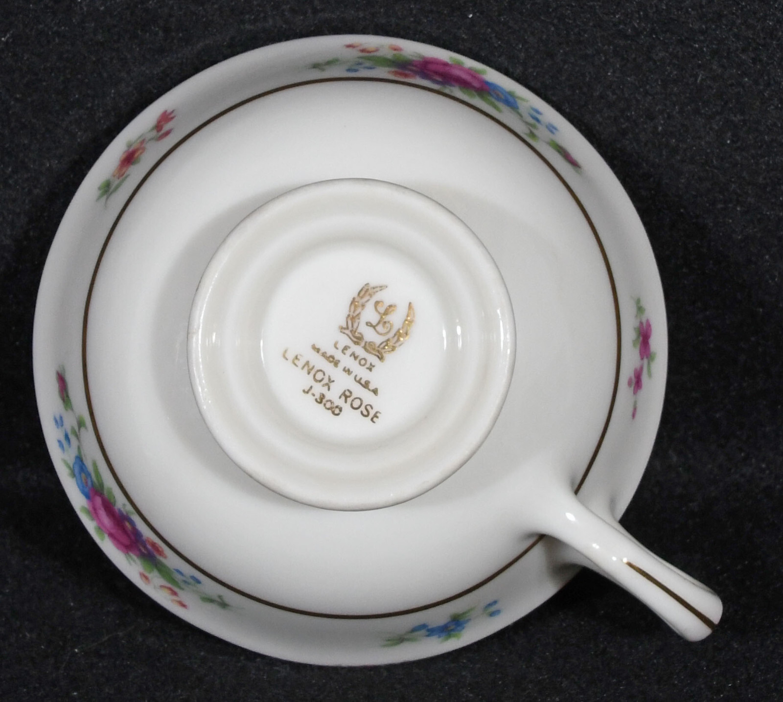 Lenox Rose J300 Cup 2″ Tall & Saucer 5 5/8″ Gold Trim