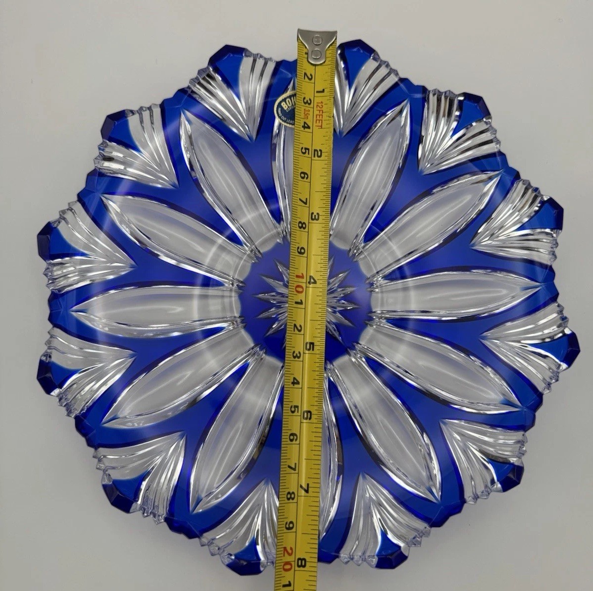 Bohemia Czech Cobalt Blue Cut to Clear Crystal Plate Charger Starburst