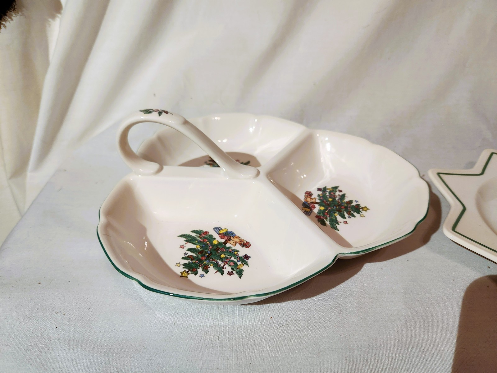2 Pieces Nikko CHRISTMASTIME Handled Divided Dish & Candy Dish – Japan – MINT