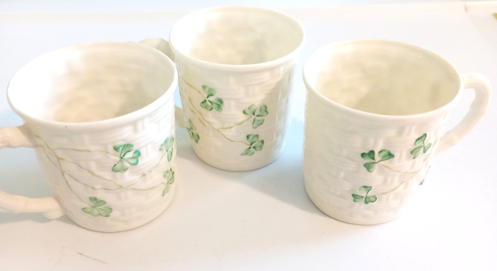 Vintage 1940 Belleek shamrock teacup set of three made in Ireland