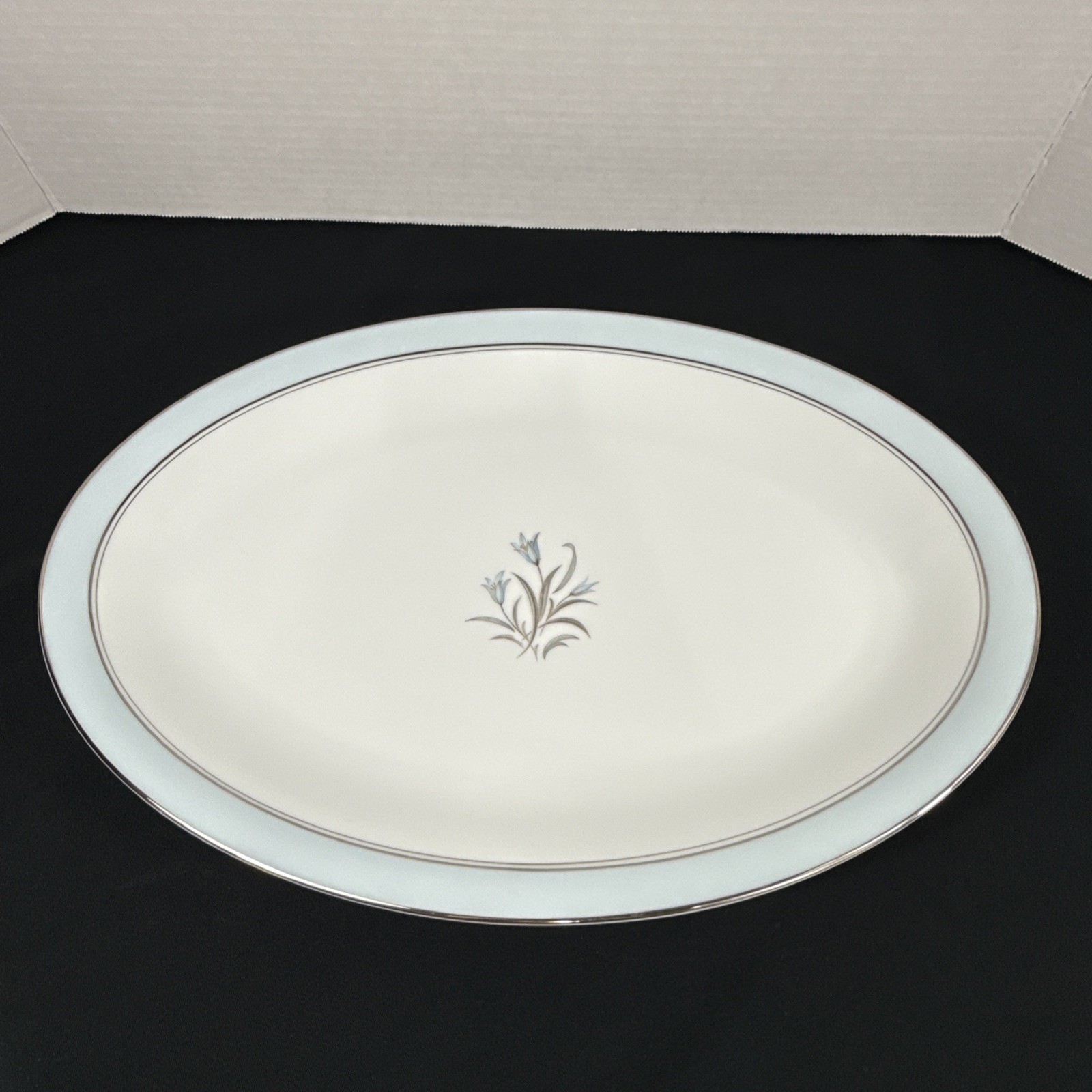 NORITAKE BLUEBELL 5558 JAPAN Blue Flower Platinum Trim 16” OVAL SERVING PLATTER.