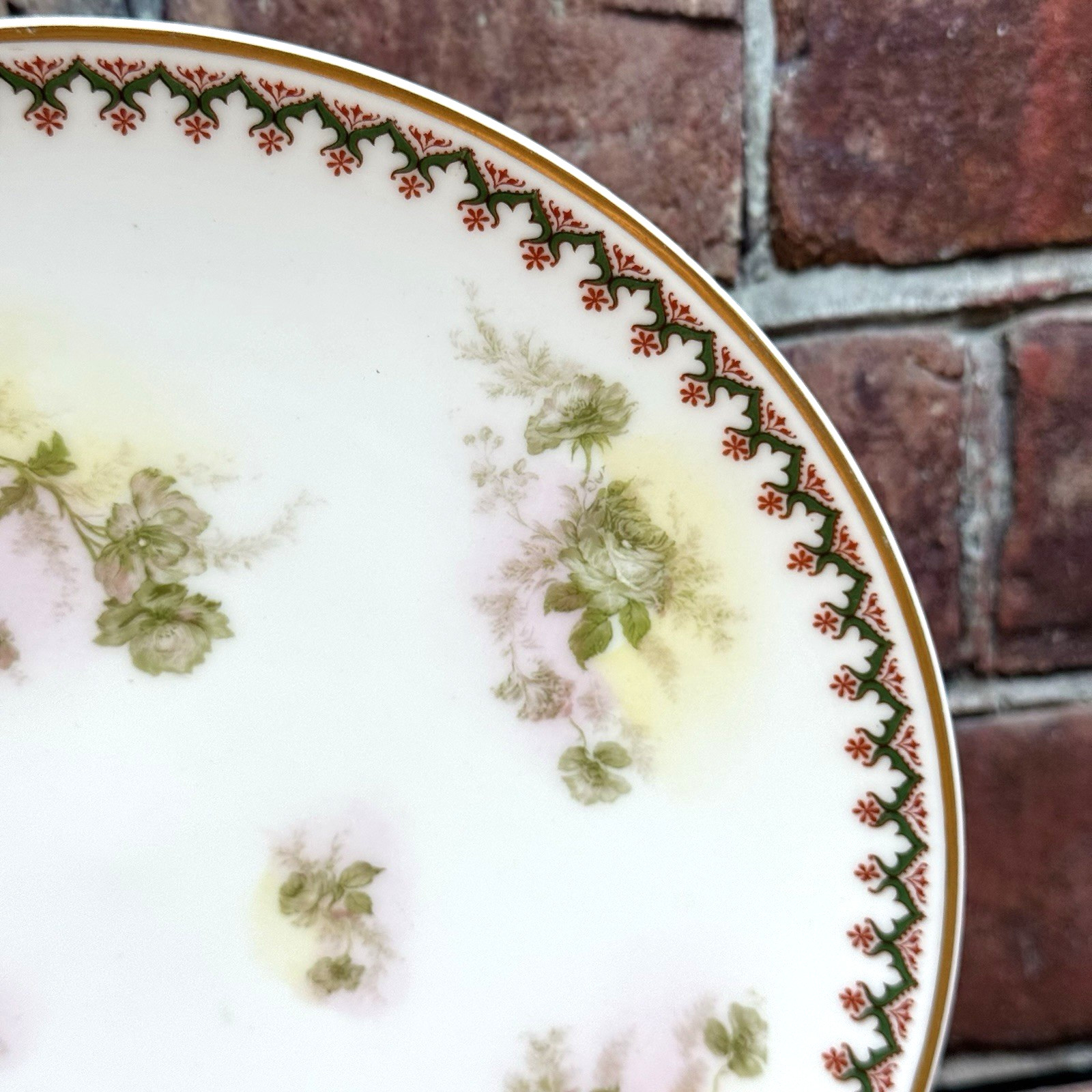 Haviland Limoges Coupe Luncheon Plate Pink Green Roses Schleiger 1905 France