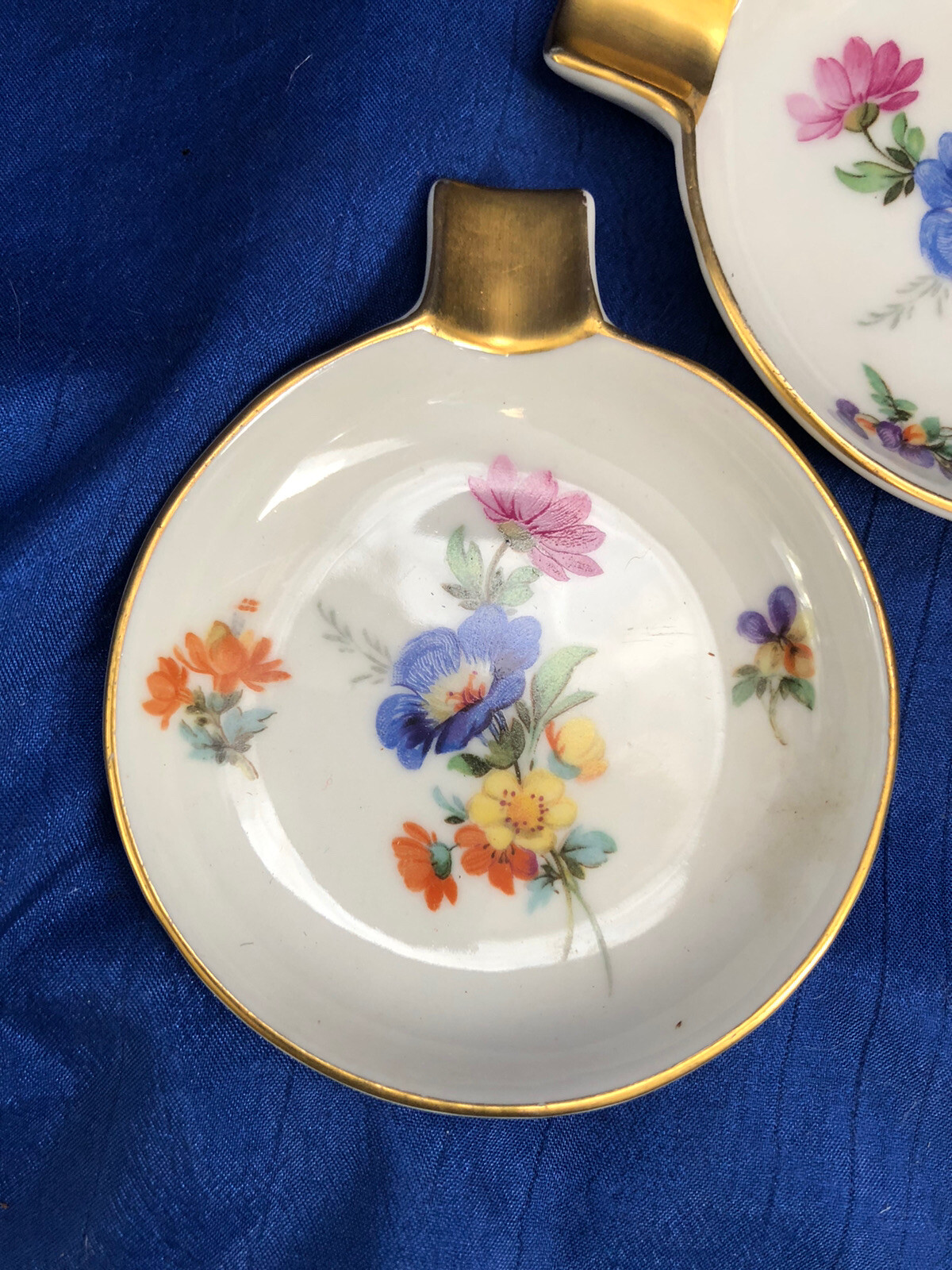 Mitterteich Bavaria Germany Set Of 2 Small Dishes Gold Accents Floral Pattern