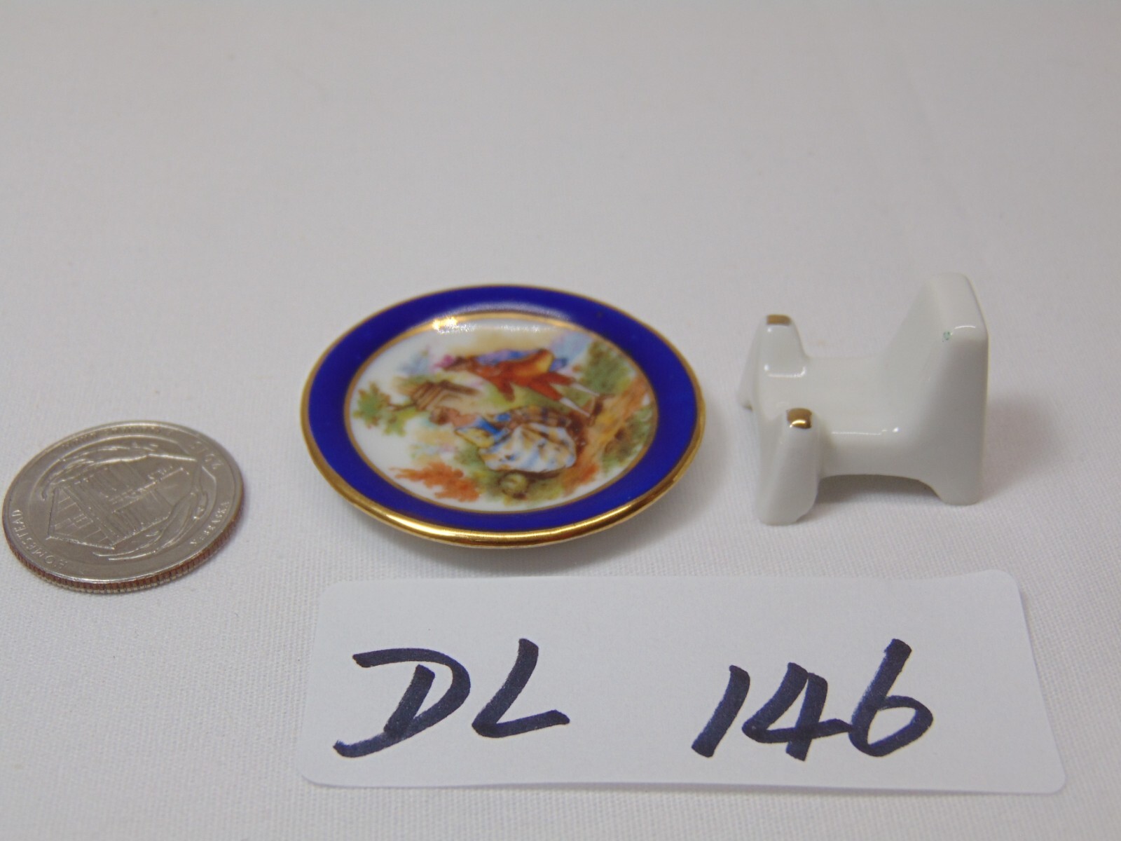 Vintage Old Limoges Gold Ring Mini Plate with Stand France Man & Woman Prince