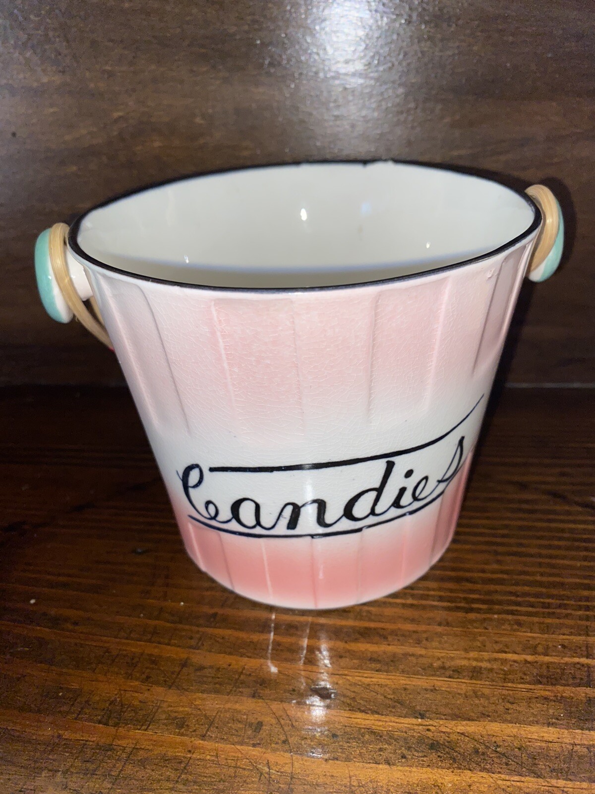 Vtg Lipper Mann Candy Dish Bucket Pink Candies Japan