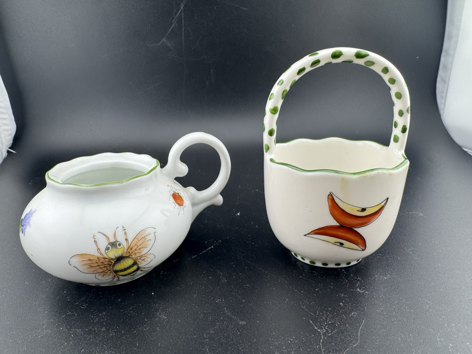 Thun Czech Porcelain Basket Weave Tea Set Hand Painted Bees Flowers And Fruit