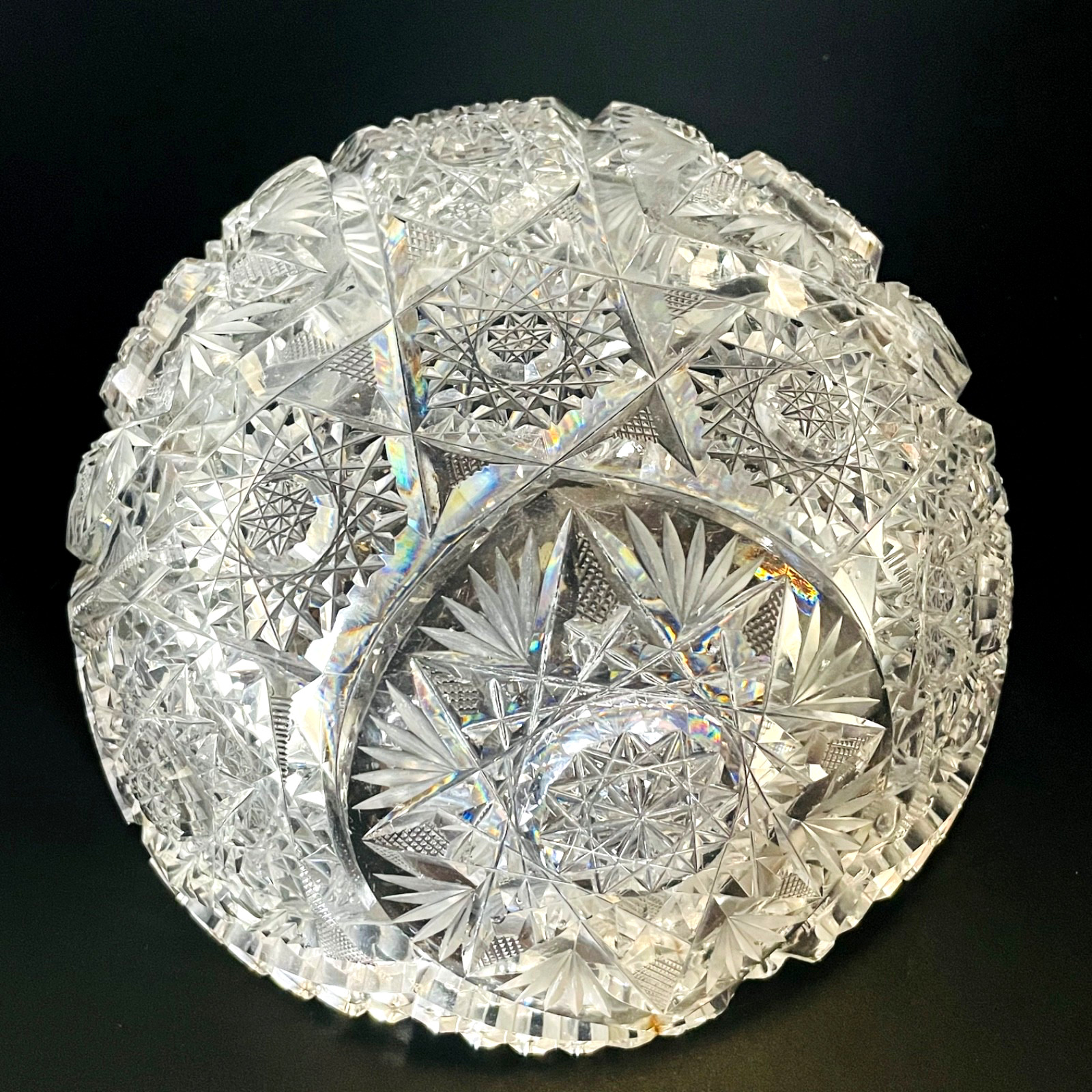 American Brilliant Cut Antique Sawtooth Scalloped Edge Lead Glass Star Bowl 8”