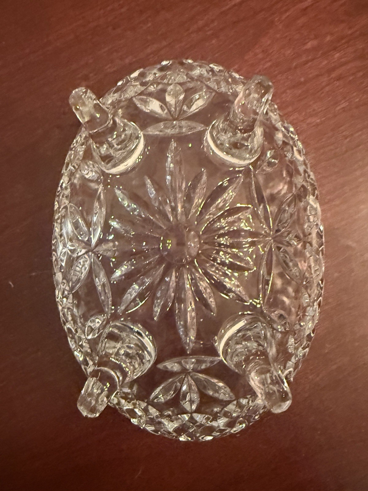 Vintage American Brilliant Period Oval Cut Glass 4 Footed Bowl