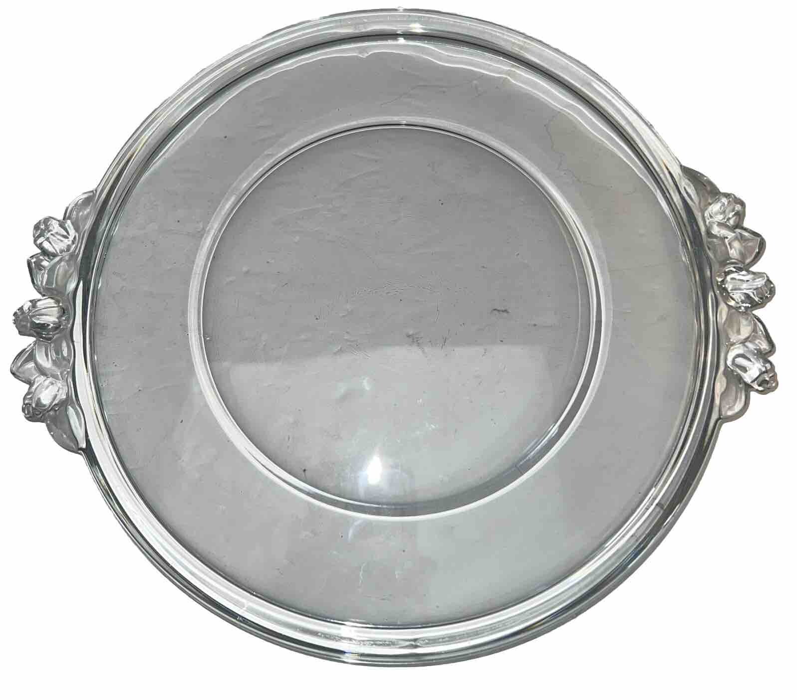 Mikasa Satin Rose Handled Crystal Cake Dessert Plate Platter 11.75” PRISTINE