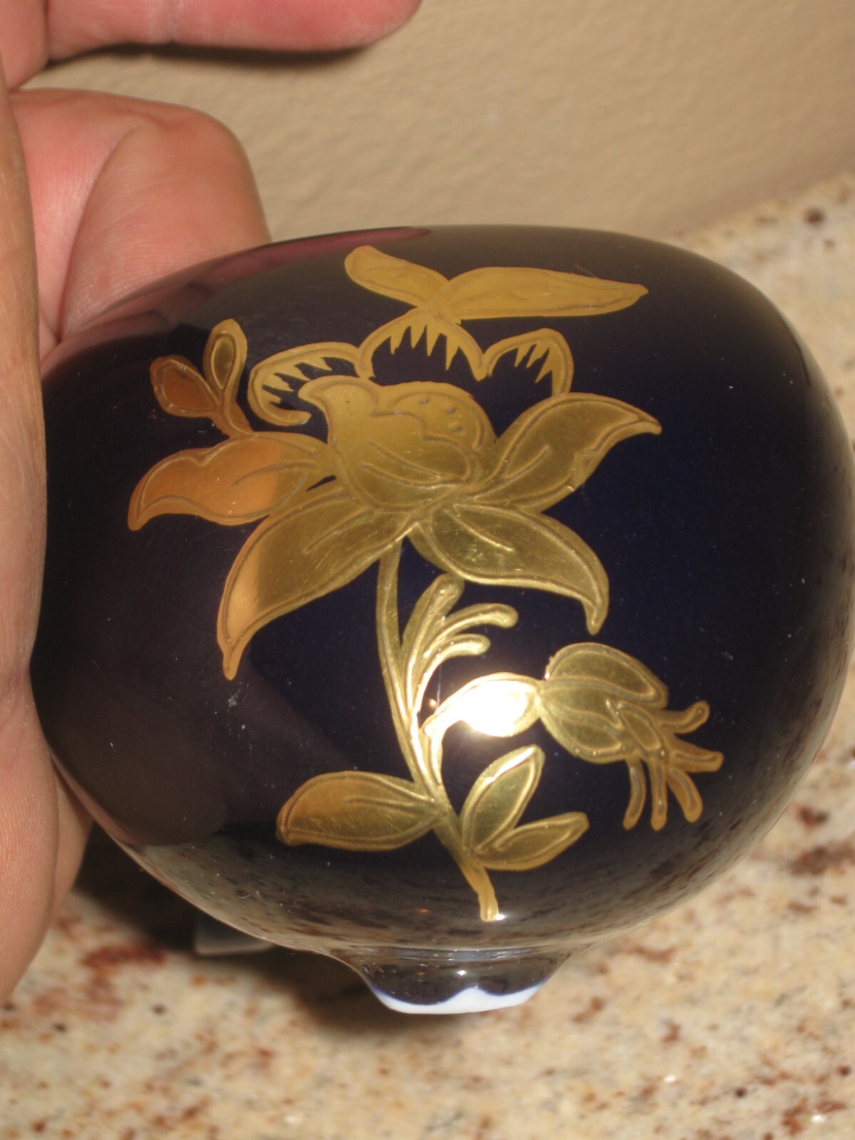 ECHT KOBALT JLMENAU COBALT BLUE GOLD FLORAL DESIGN GERMANY SPOONREST