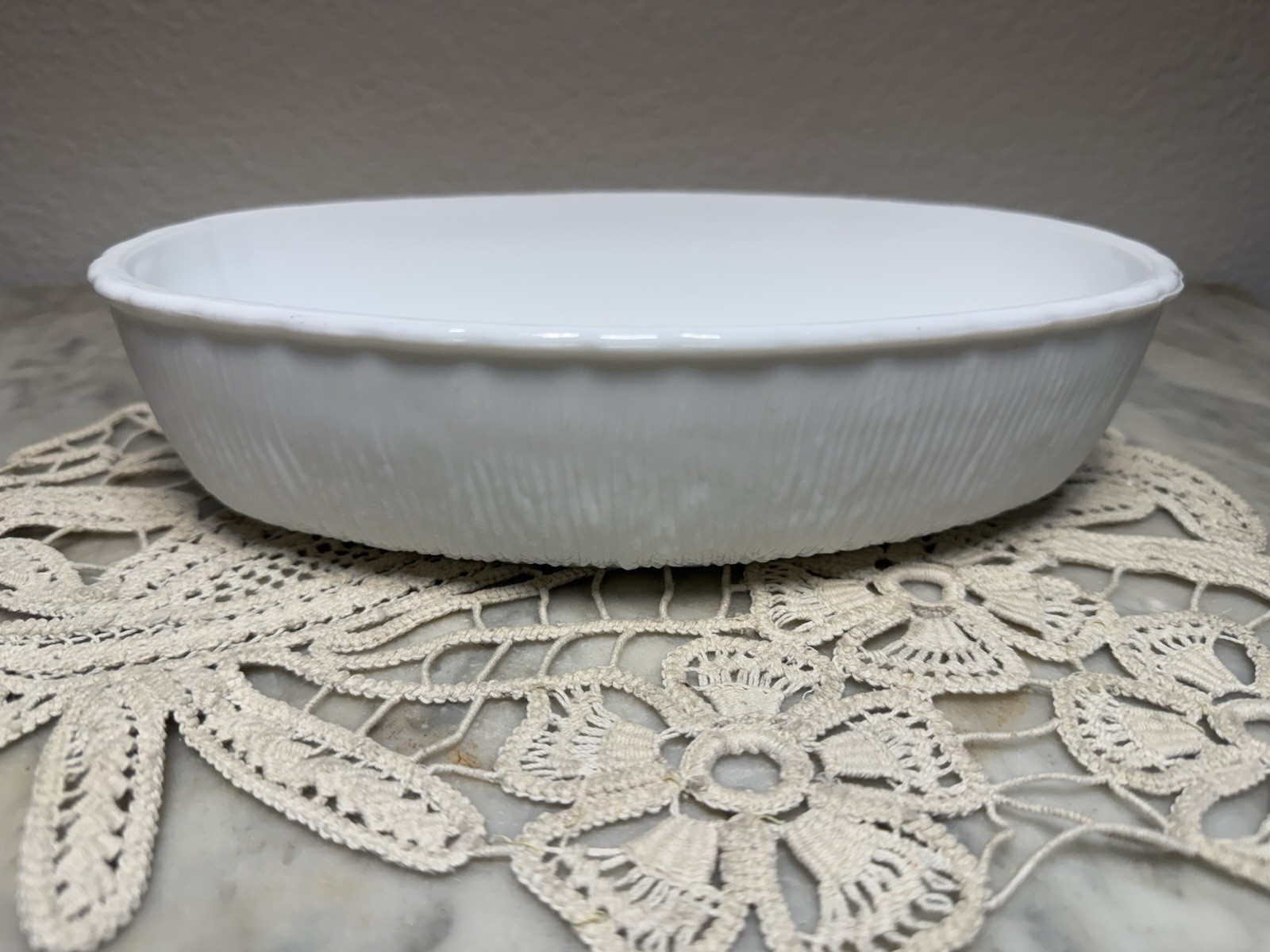 Vintage 1975 FTD Milk Glass Bowl Textured Bark Pattern Floral Centerpiece