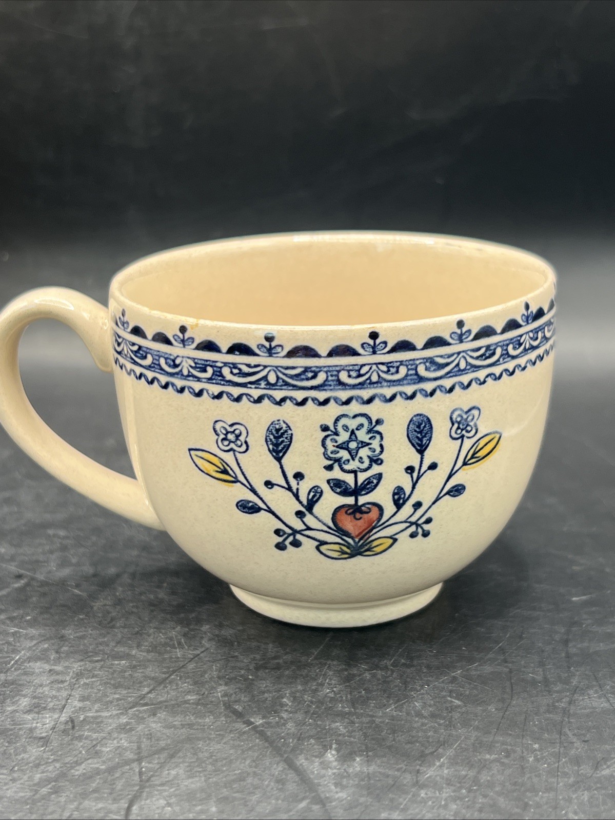 6 JOHNSON BROS Vtg Staffordshire Old Granite Hearts & Flowers Blue Grannycore