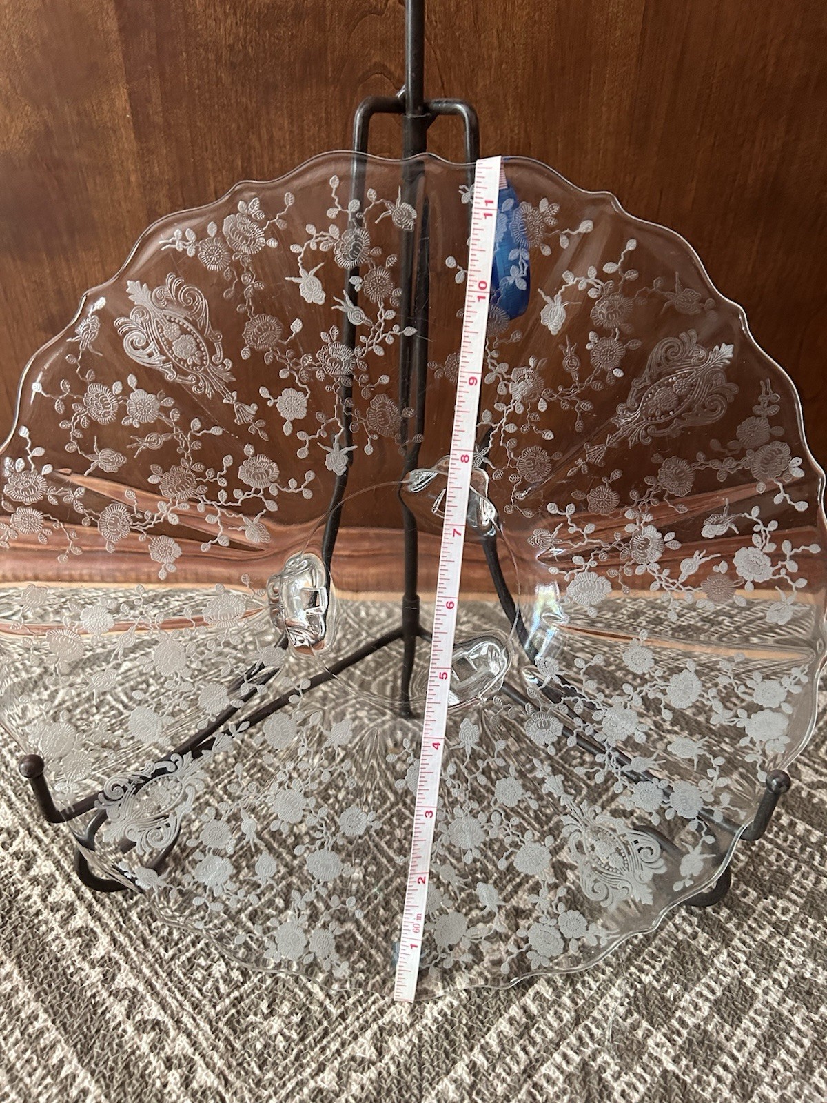 Vintage Cambridge Rose Point Etched Platter, Tray, Serving Platter (3 legs)