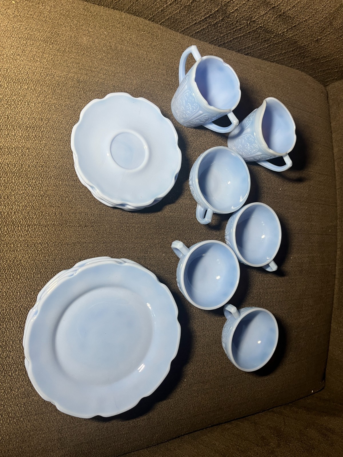 Jeannette CHERRY BLOSSOM DELPHITE BLUE 14 PC CHILD’S DINNER SET ORIGINAL BOX