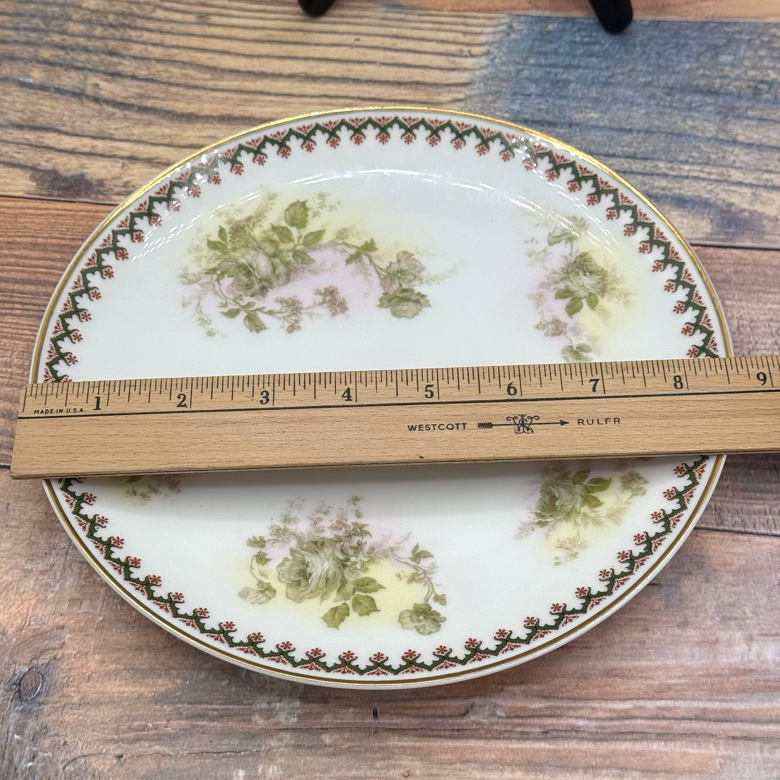 Haviland Limoges Coupe Luncheon Plate Pink Green Roses Schleiger 1905 France
