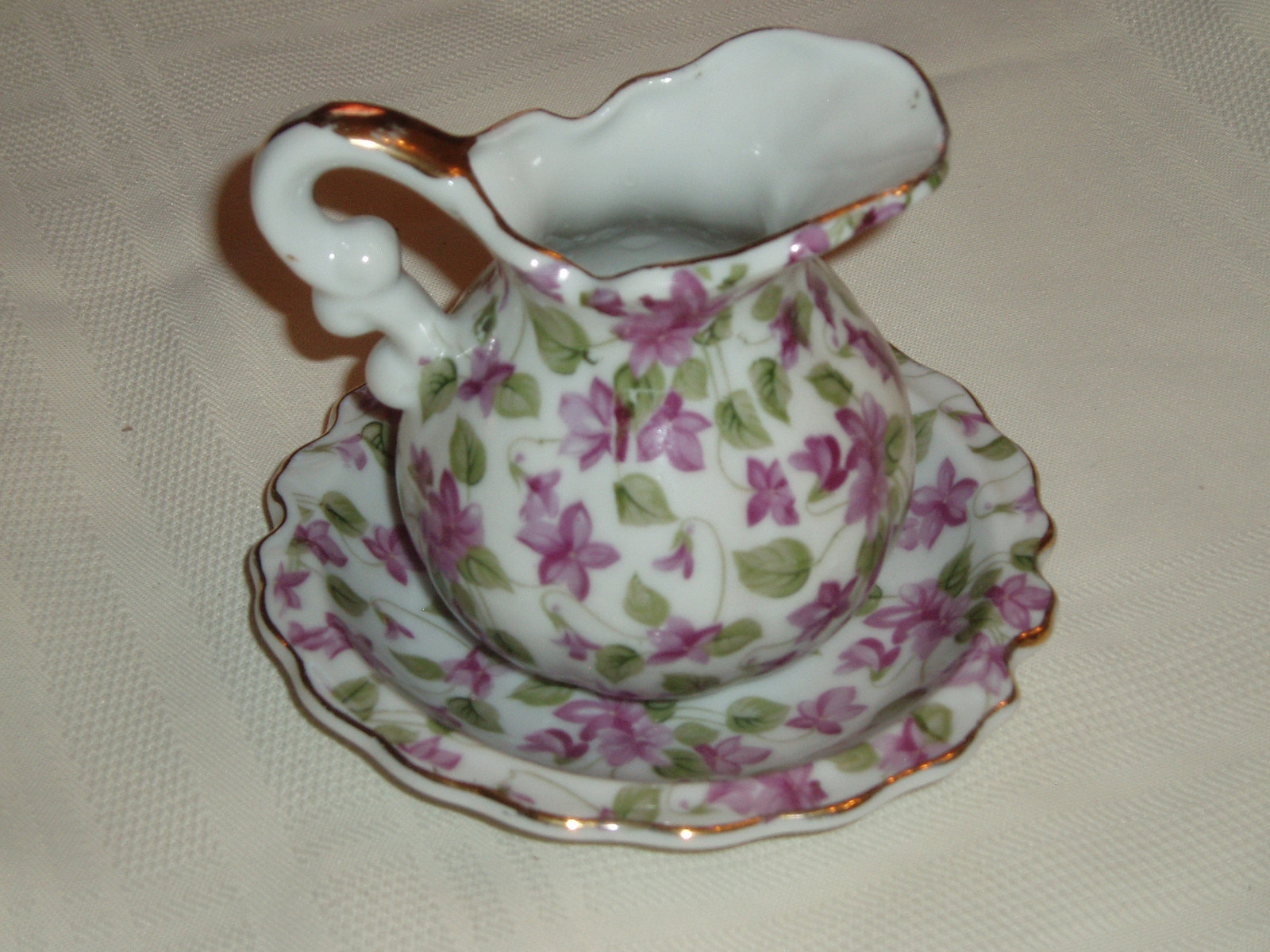 Vintage Royal Chintz Purple Violets 2179 Creamer and Saucer Gold Accents