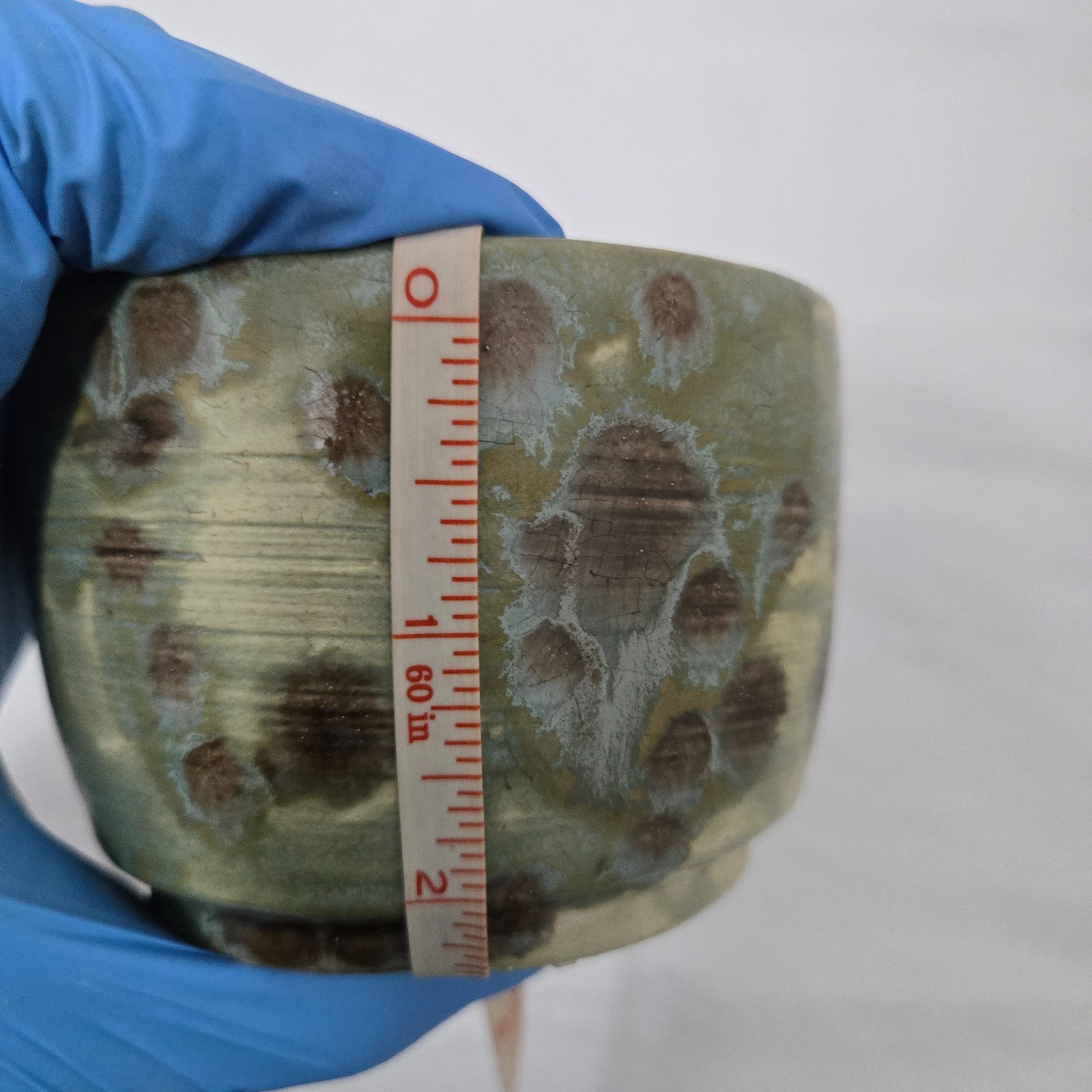 Studio Art Pottery Golden Green & Brown Drip Crackle Glaze Ceramic Bowl