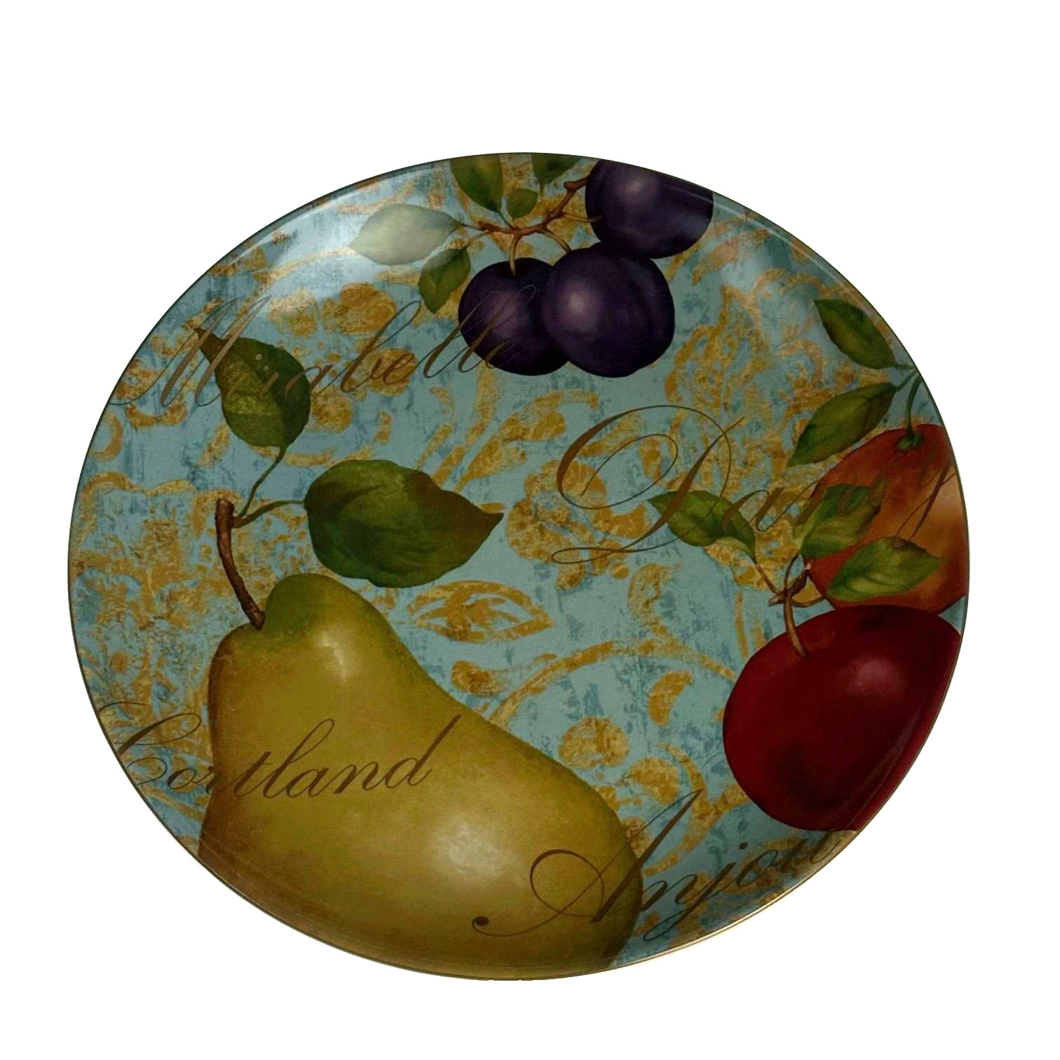 222 Fifth Fruit Renaissance Fine China 10″ Dinner Plate Pear Plum Apple Set 5