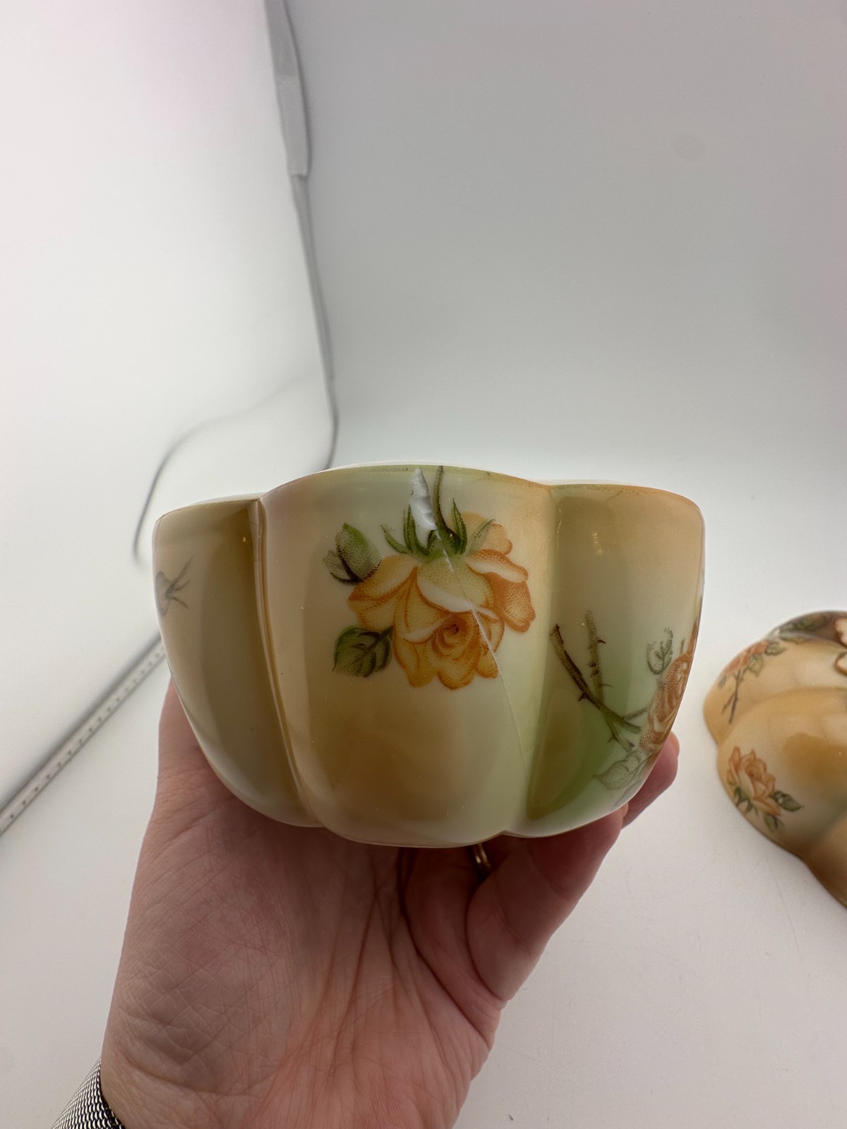 RS Prussia Pumpkin Covered Candy Dish Floral Luster Porcelain Box