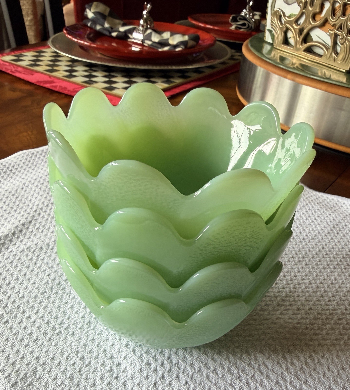 Fire King Jadeite Lotus Blossom Leaf Dessert Cup Bowl Set of 4 Vintage 4”