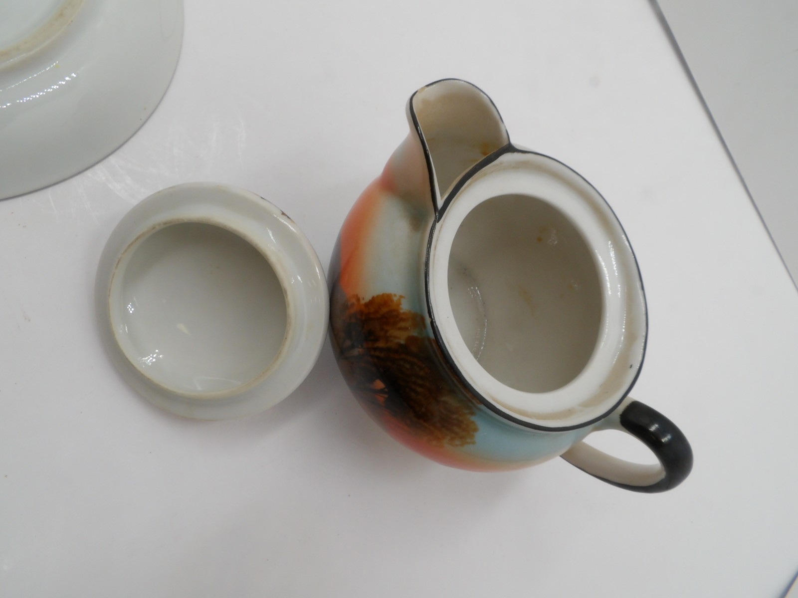 Vintage Noritake Hand Painted Landscape Scene Creamer and Saucer