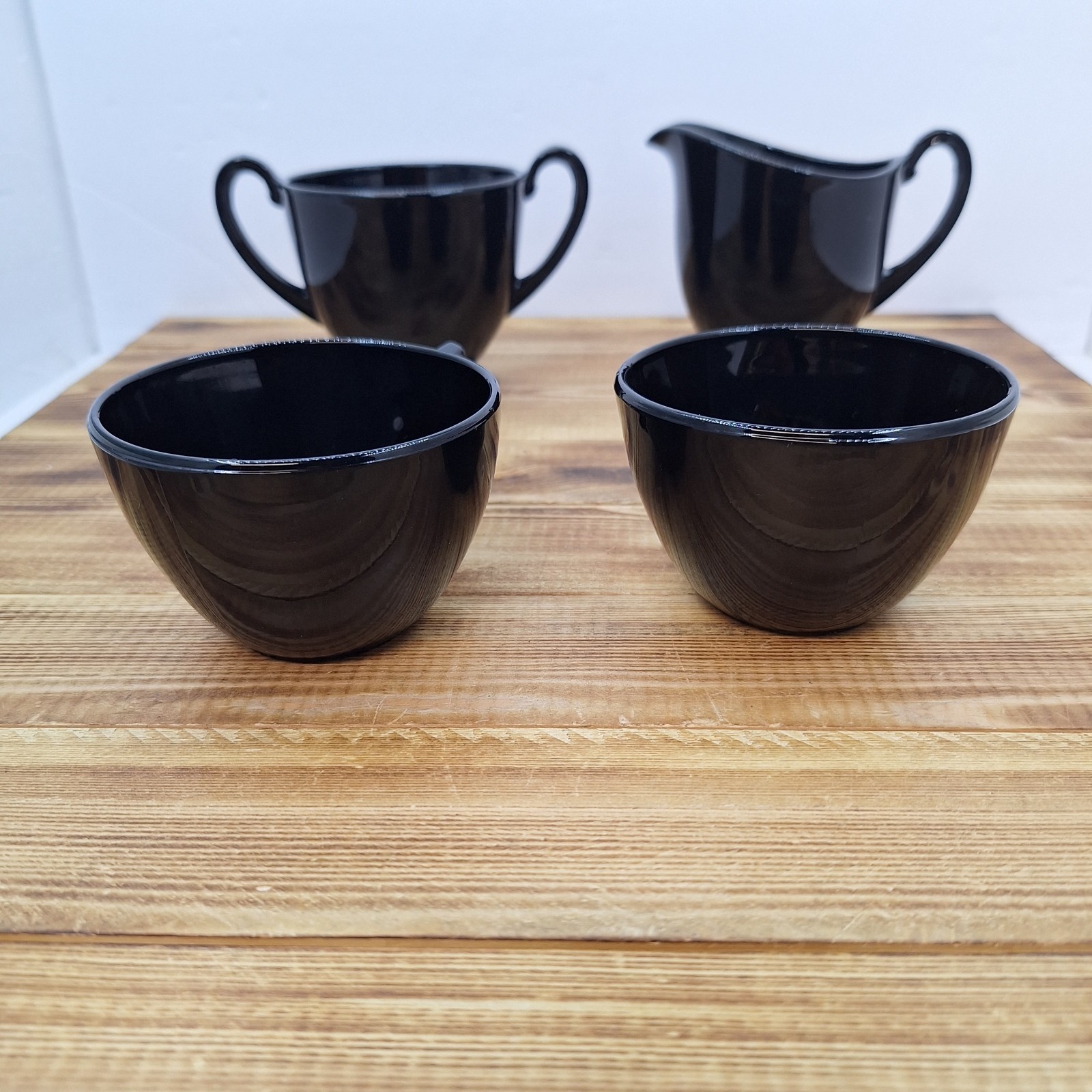 Vintage Black Amethyst Open Sugar And Creamer Set W/ 2 Cups 4pc Lot