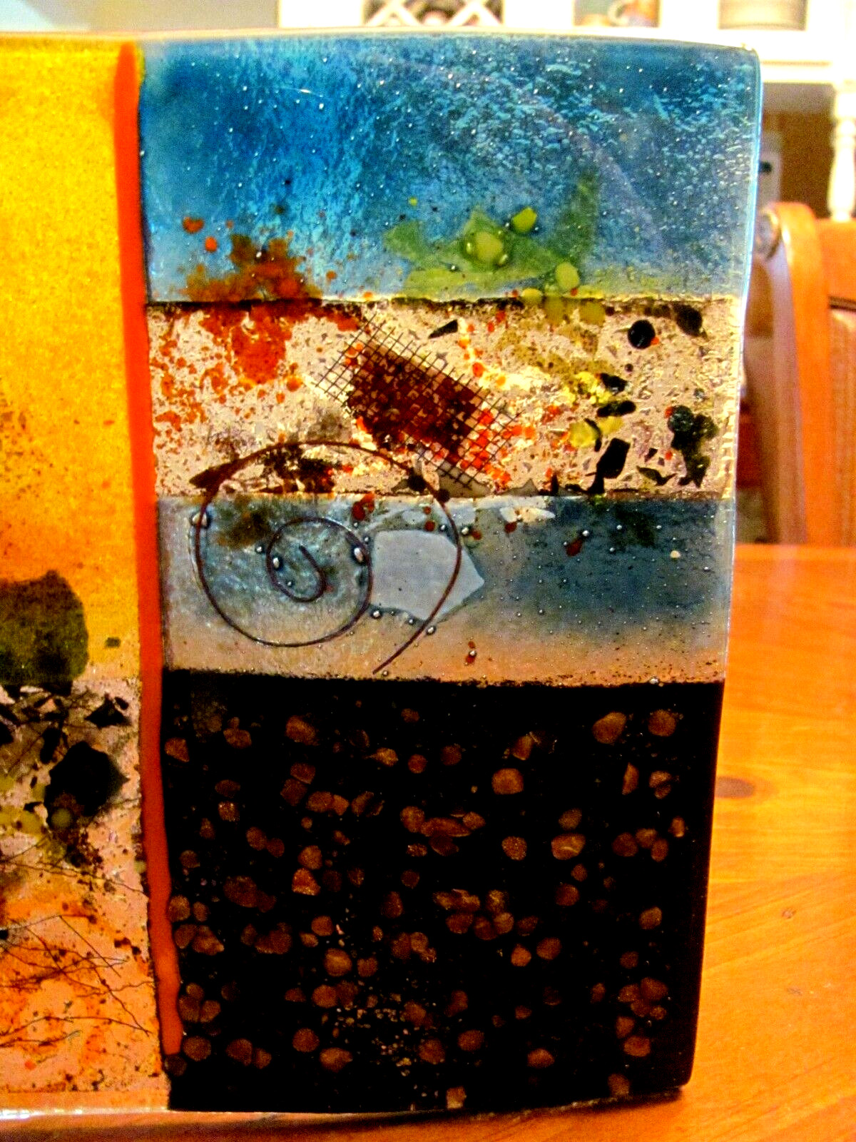 STUNNING FUSED DICHROTIC ART GLASS ABSTRACT RECTANGULAR SERVING TRAY DISH 12″X8″