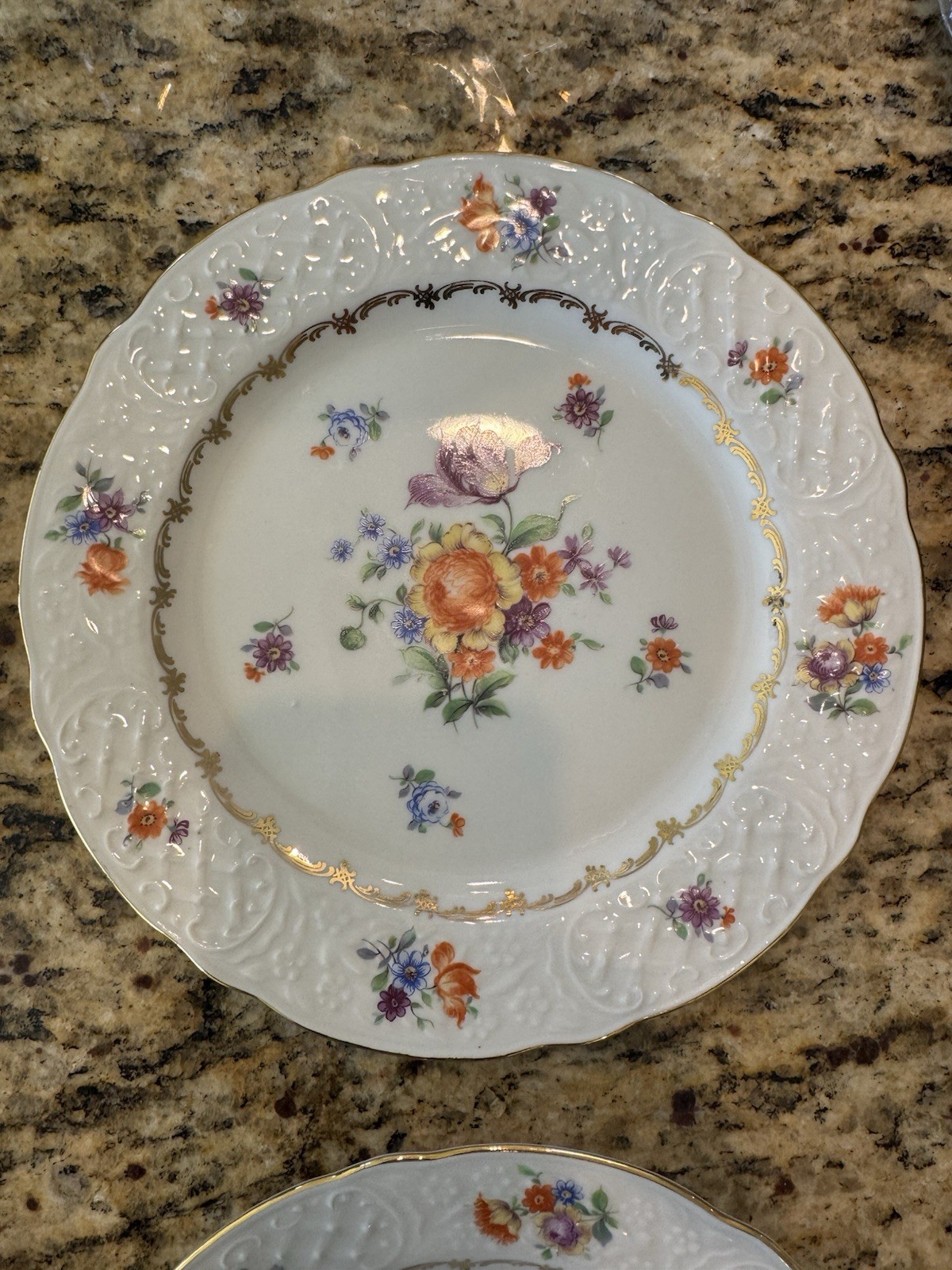 Schumann Bavaria Bouquet Orange Yellow Purple Flowers 7 ¾” Salad Plate(s)