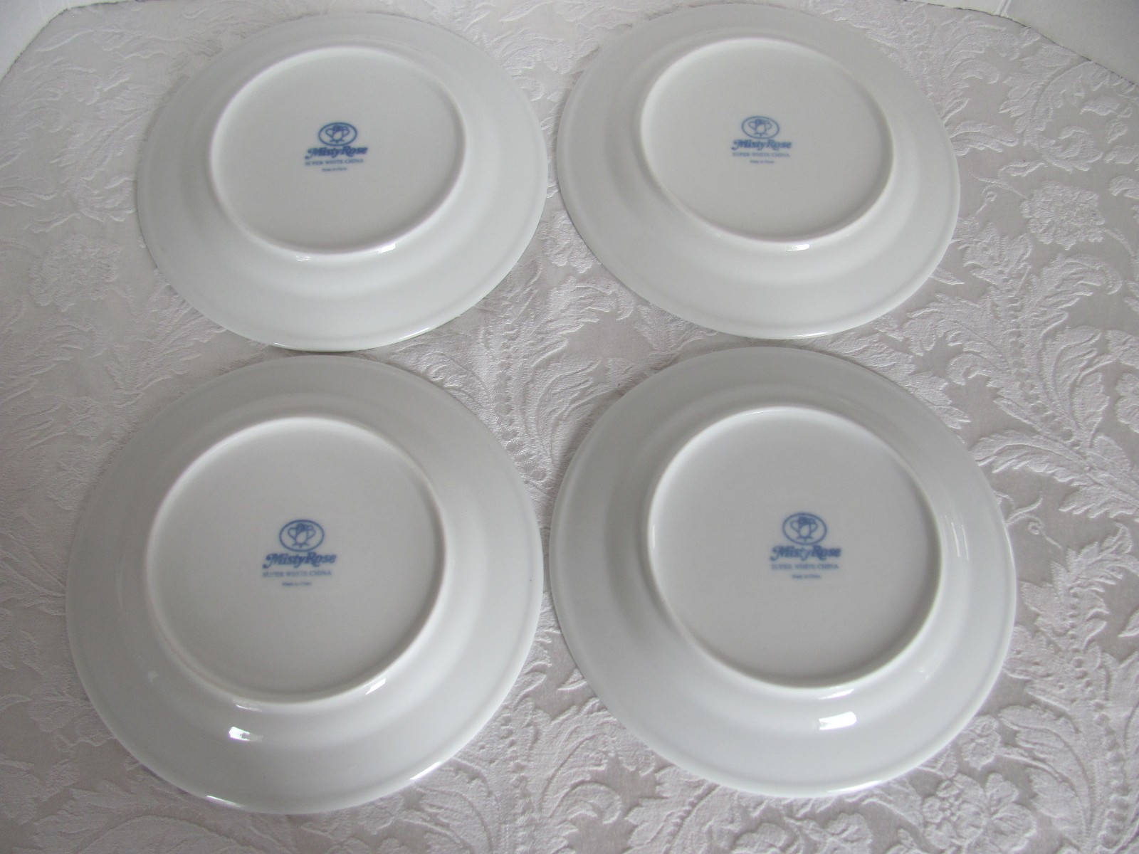 Misty Rose Super White China Blue Koi Fish -7 7/8″ Salad Plates- Set of 4