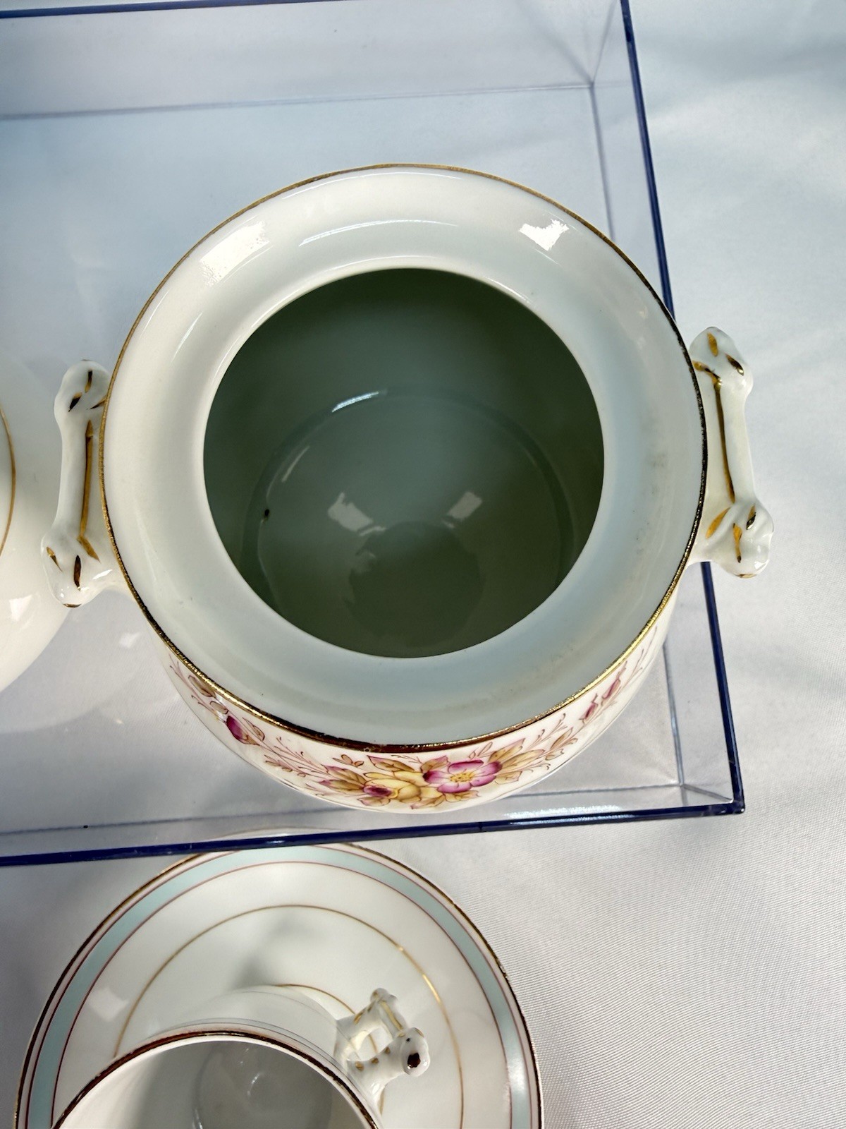 Antique KPM Waldenburg German Porcelain Coffee Tea Set 25pc Branch Handle Rose