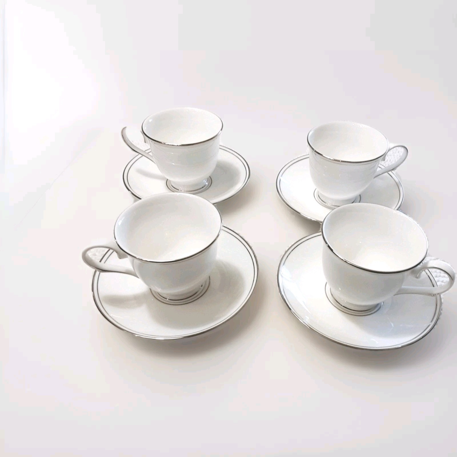 Lenox Federal Platinum Tea Cups & Saucer Classics Collection Bone China Set Of 4