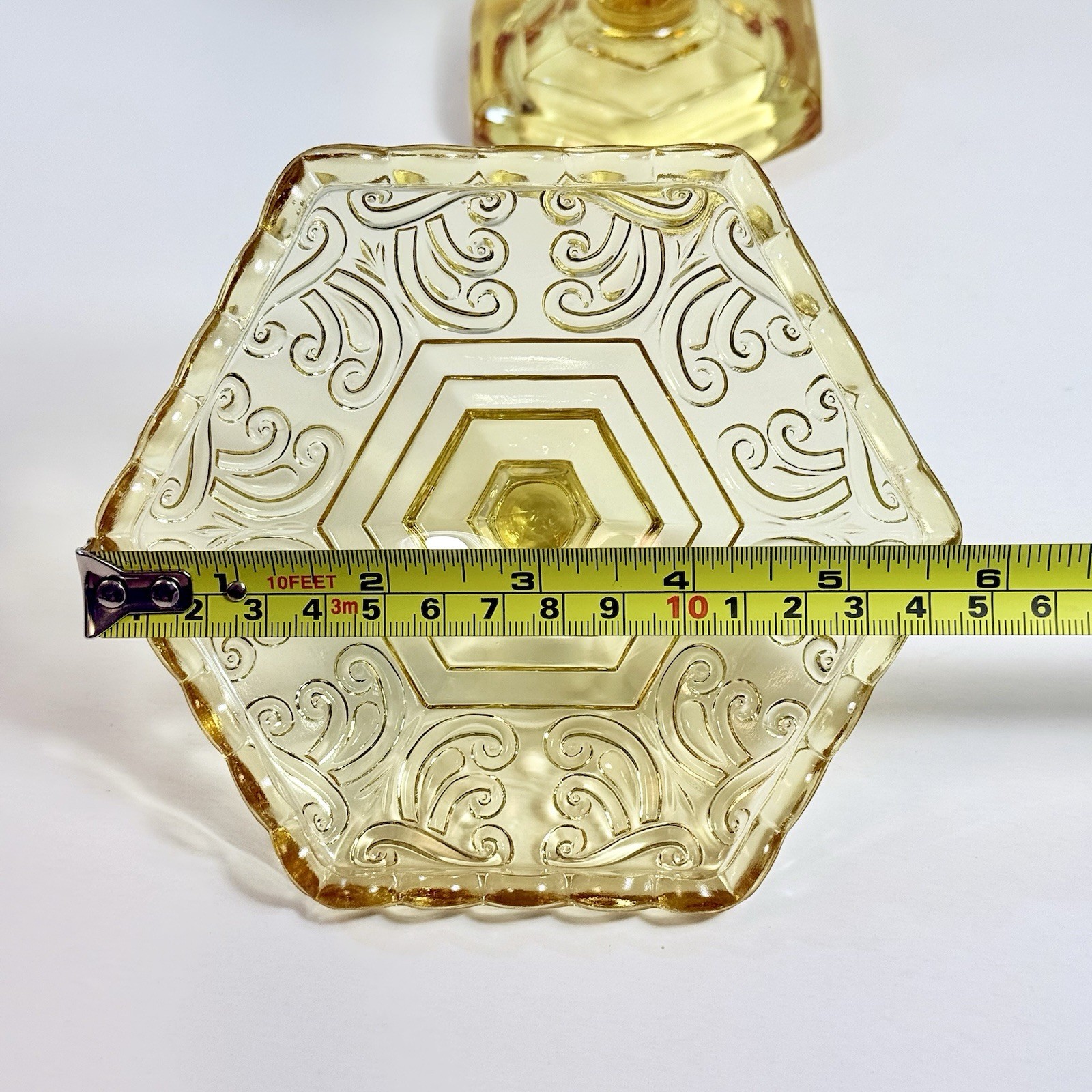 VTG Imperial Glass Atterbury Scroll Pedestal Compote Candy Dish Lid Hexagon EUC!