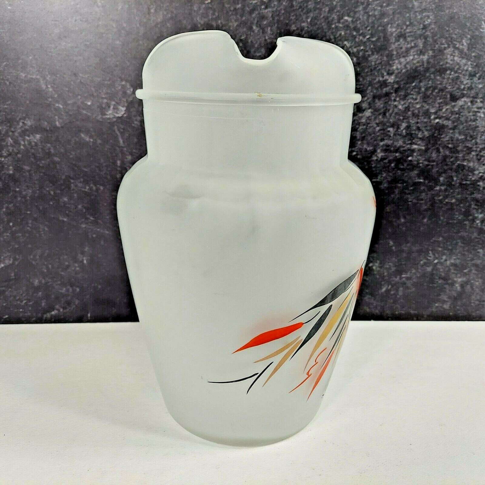 Frosted Cold Drink Juice Pitcher 2-Quart Red Black Gold Bamboo Design MCM VTG