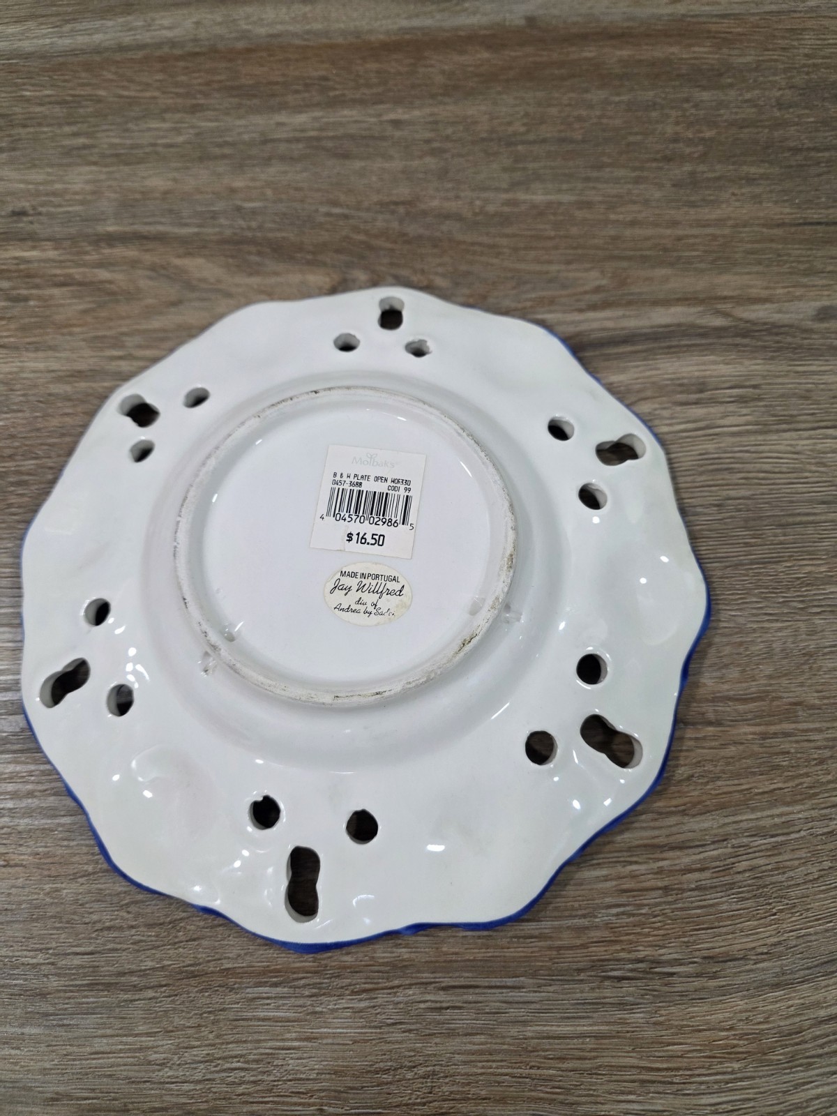 Vintage Vestal Portugal Reticulated Blue & White Decorative Wall Plate 9”