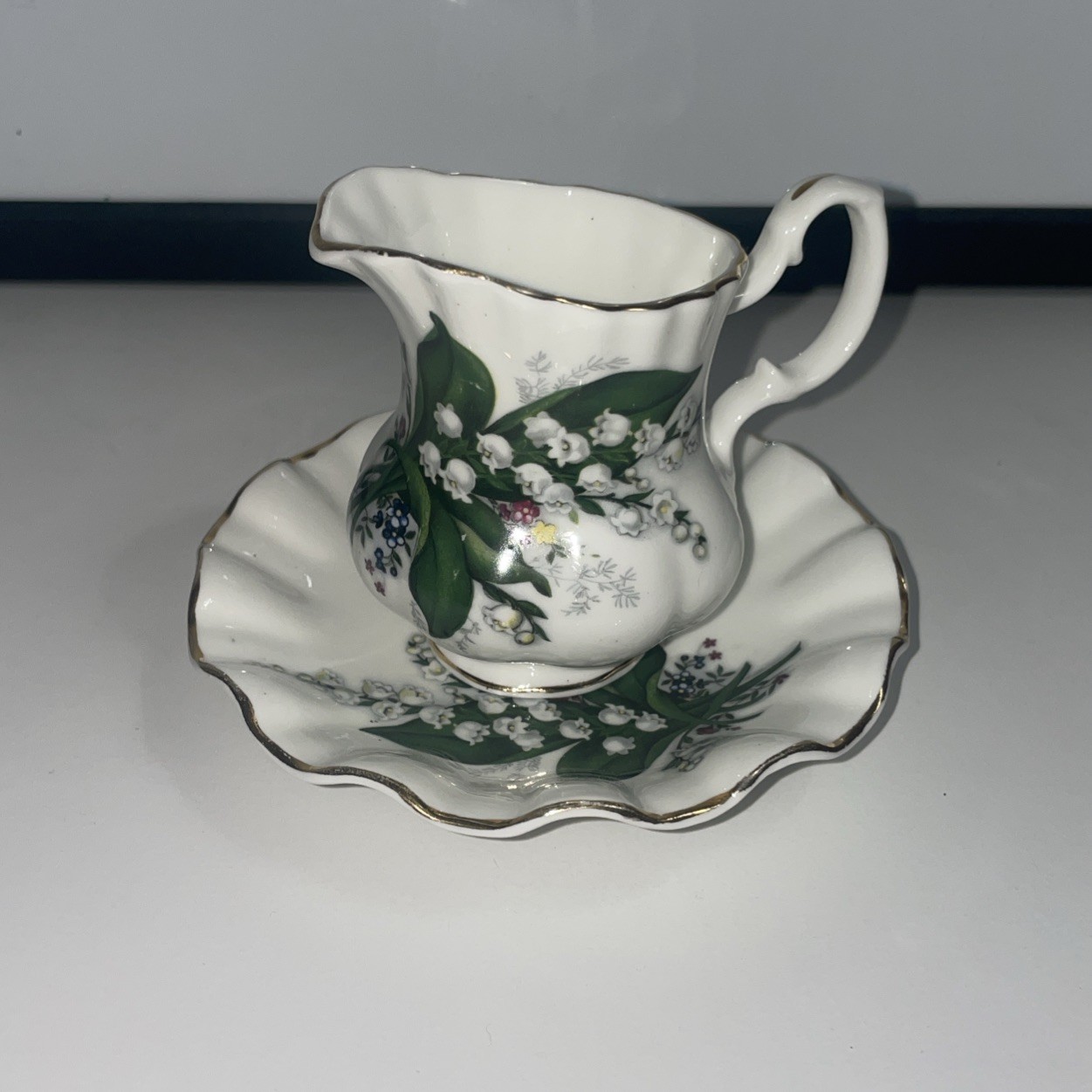 Royal Dover Creamer Bone China Lilly Of The Valley Milk Pitcher And Saucer