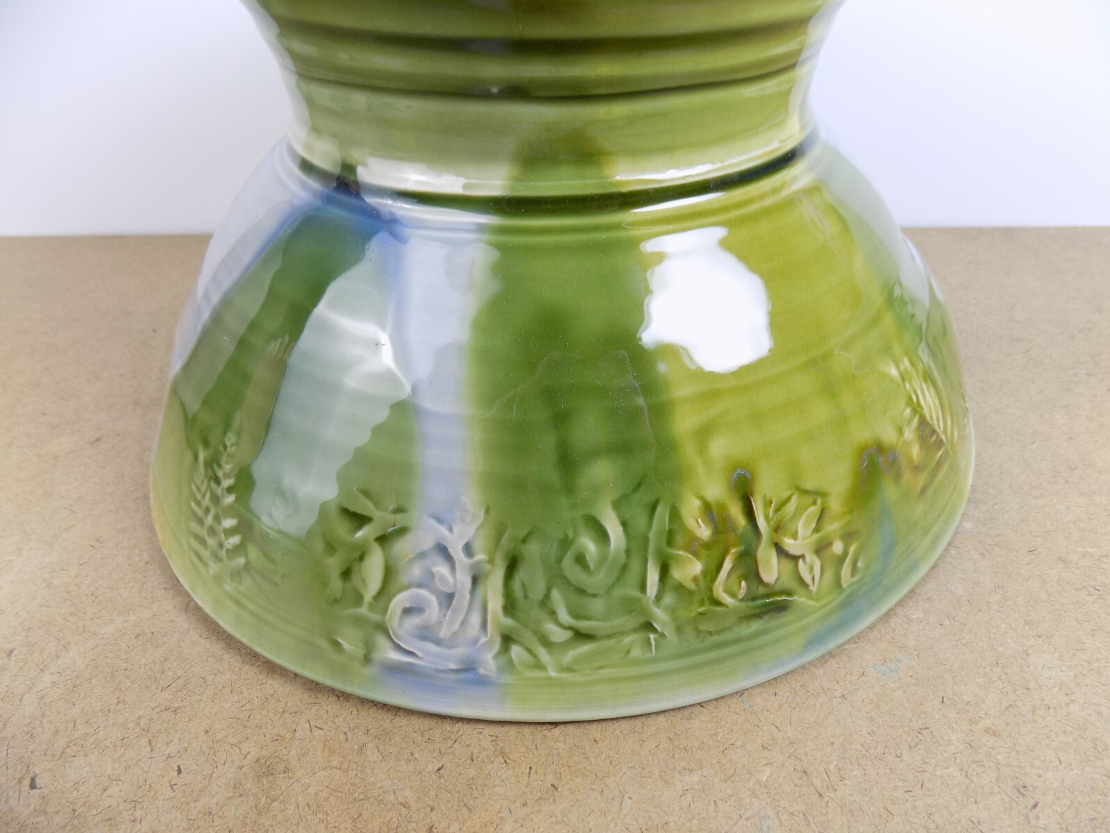 Laurey Faye Long Pottery Large Bowl North Carolina Blue & Green 12.5″ x 7″