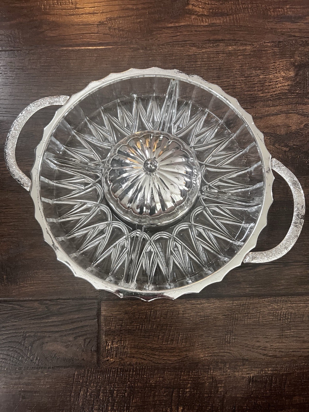 VTG Queen Anne Silverplated & Crystal Relish Tray W/lid Made In England Holiday