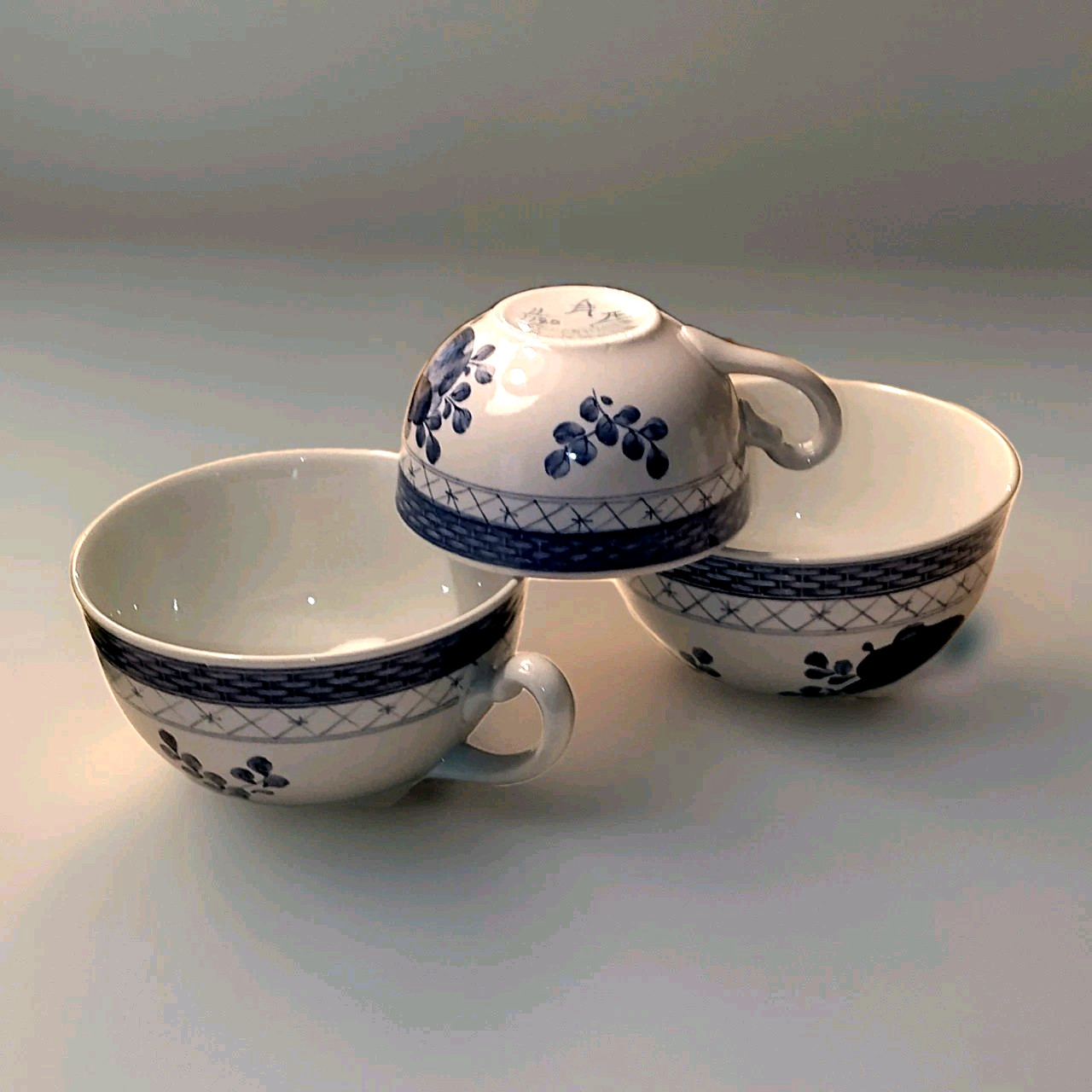 Royal Copenhagen Tranquebar Blue Cups Set of 2 Coffee & 1 Demitasse Size Beehive
