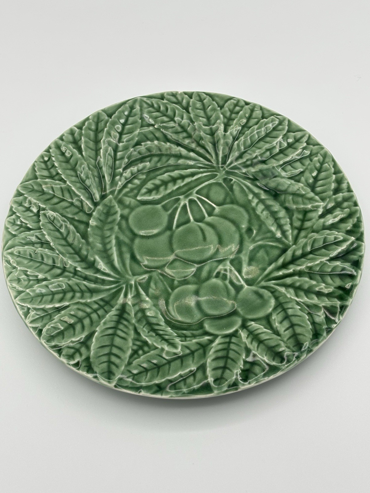 Vintage Bordall Pincher Green Majolica Fruit Center Salad Plates Set Of 6