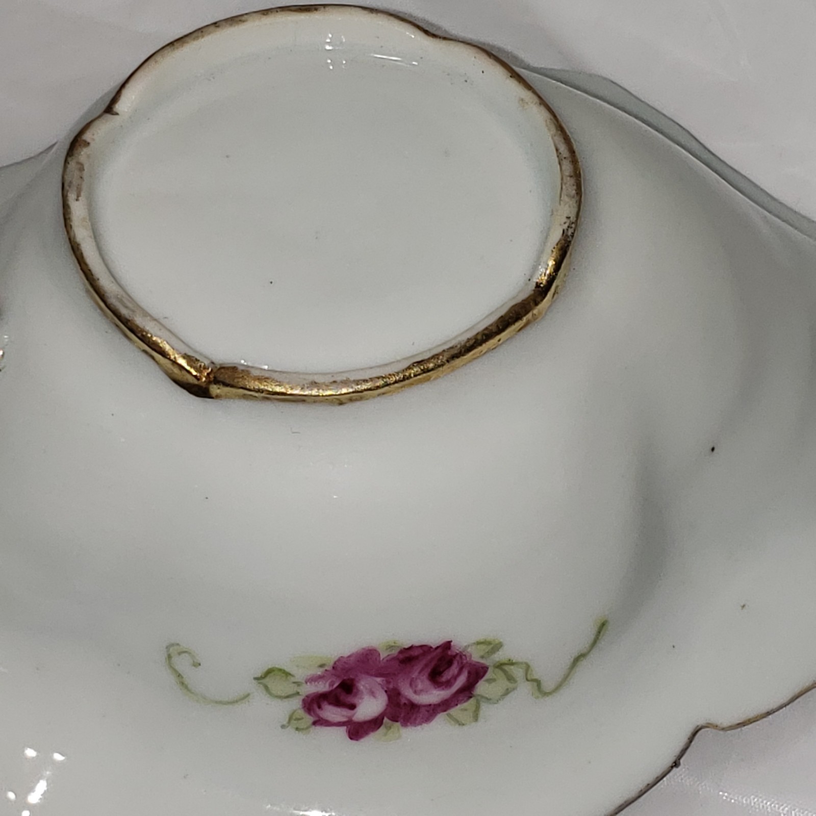 Vintage Unmarked Nippon Floral & Heavy Gold Sauce Dish